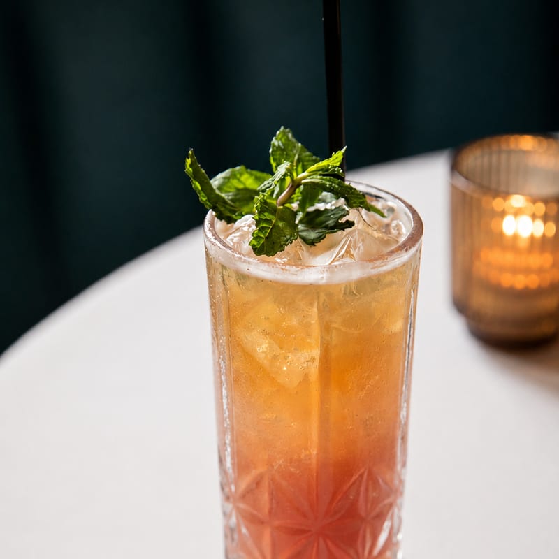 A tall spritz over ice garnished with fresh mint