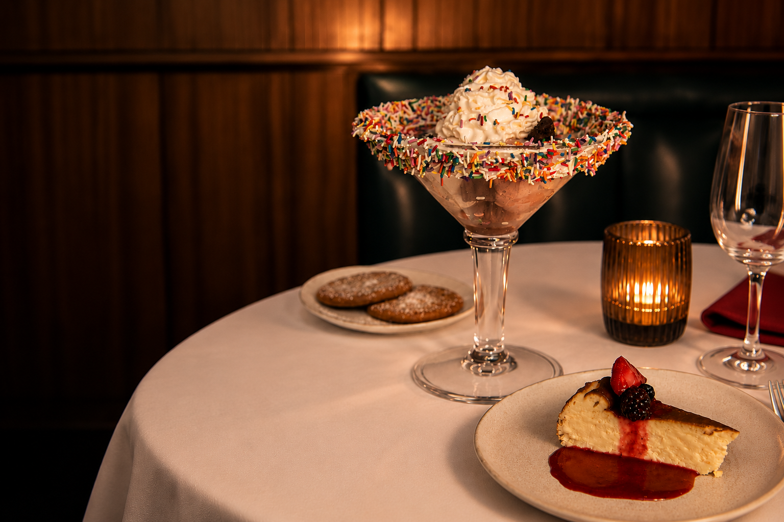The Tinx Hot Girl Sundae in a sprinkle-rimmed glass with whipped cream