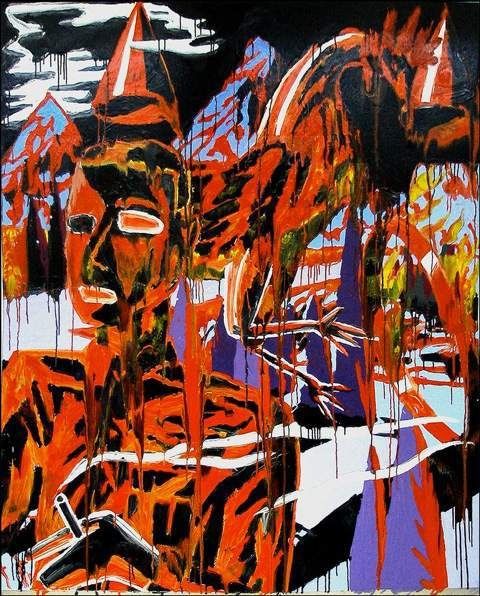 Doug Anderson, Blind Spot, 1983. Oil on canvas: a densely painted figure in red, orange, black and violet strokes.