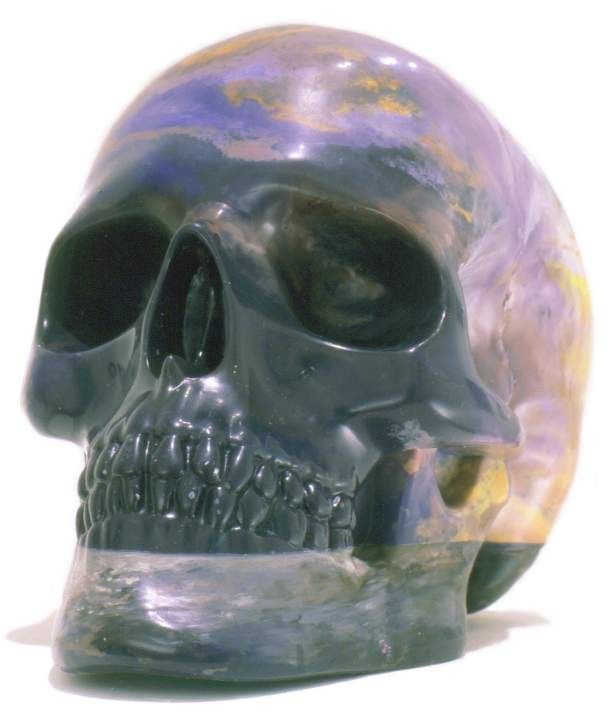 Kosyo Minchev, Skull - Day, 2004. Silicone sculpture of a large translucent skull in purple and gray tones.