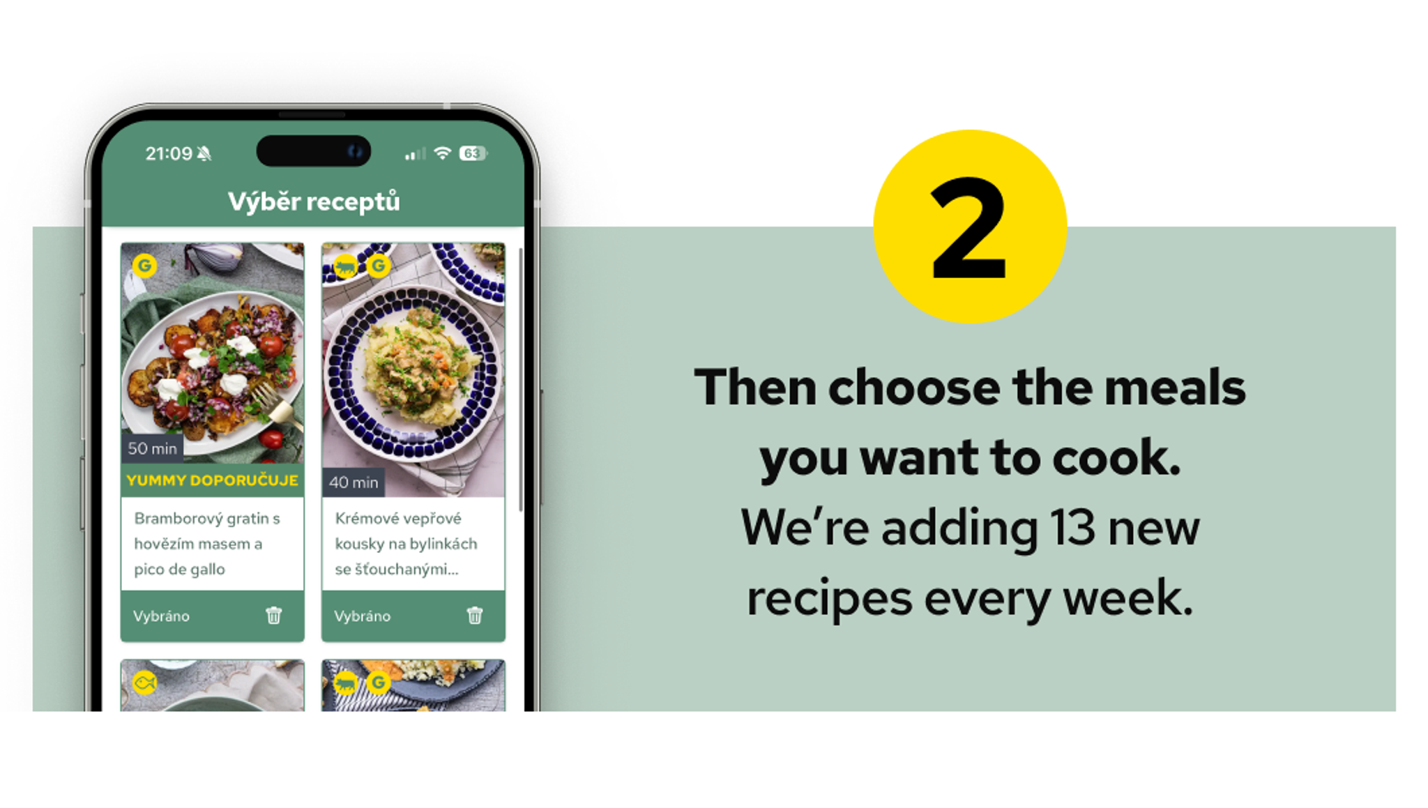 Choose box size selector. Choose number of recipes selector. Save button