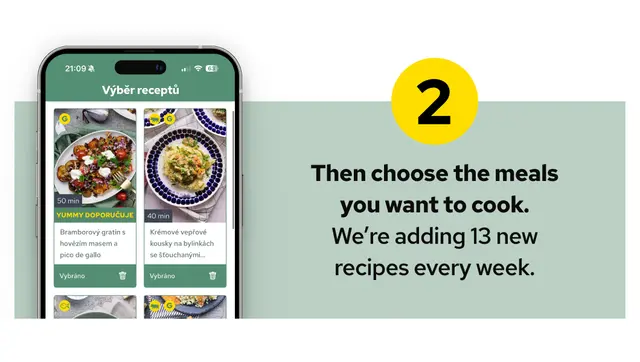 Choose box size selector. Choose number of recipes selector. Save button