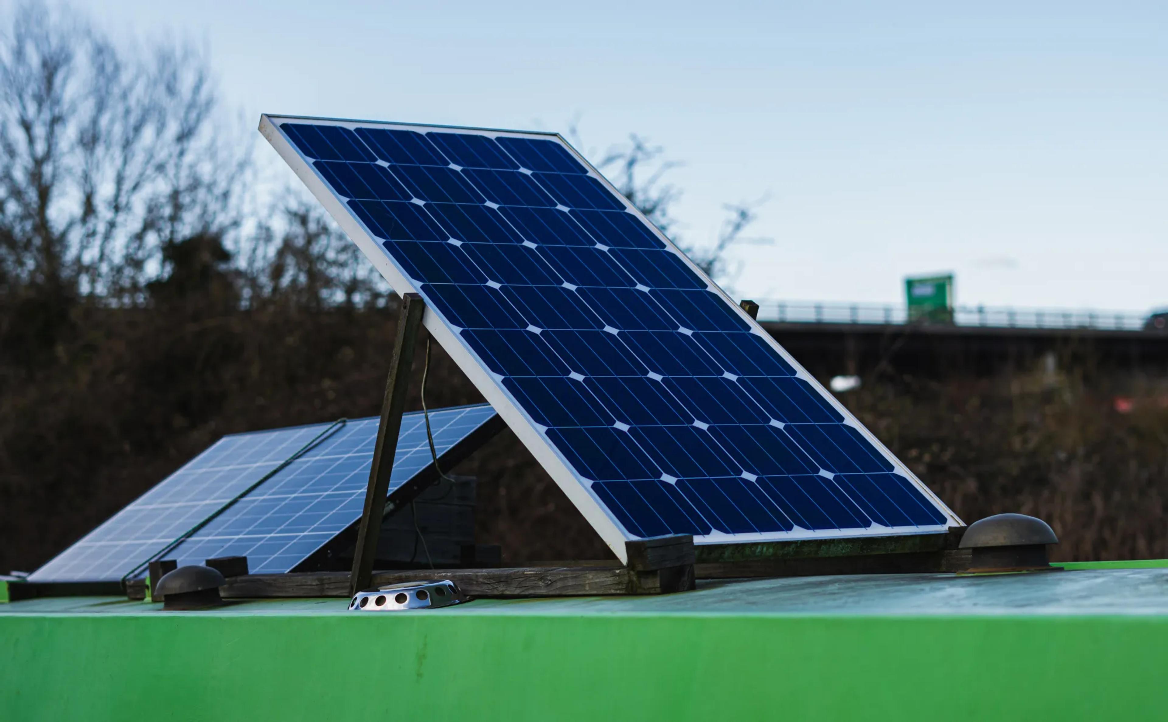 Solar panel system on a green roof