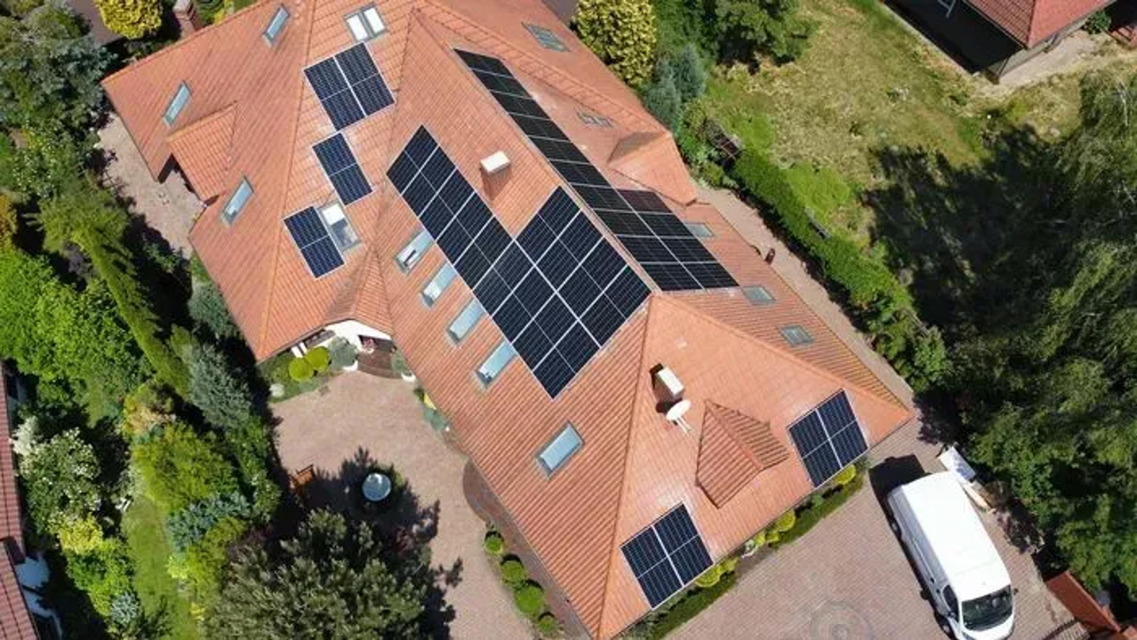 Solar panels on a roof of a house
