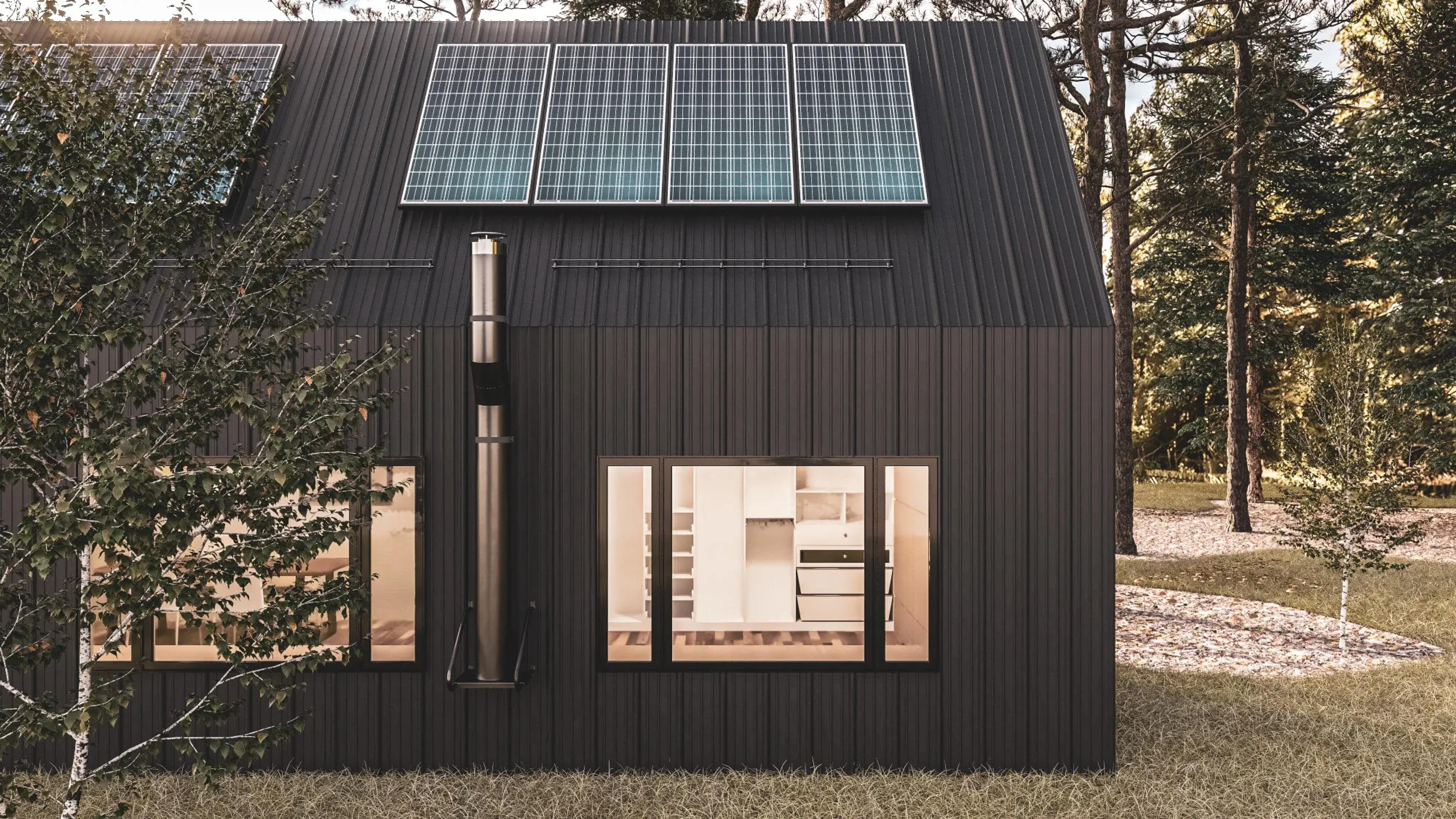 Solar panels on a black building