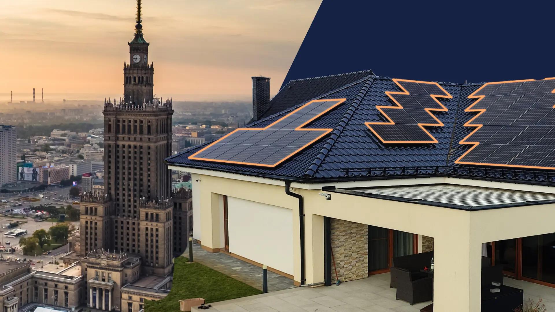 Instalacja fotwoltaiczna z Warszawą w tle