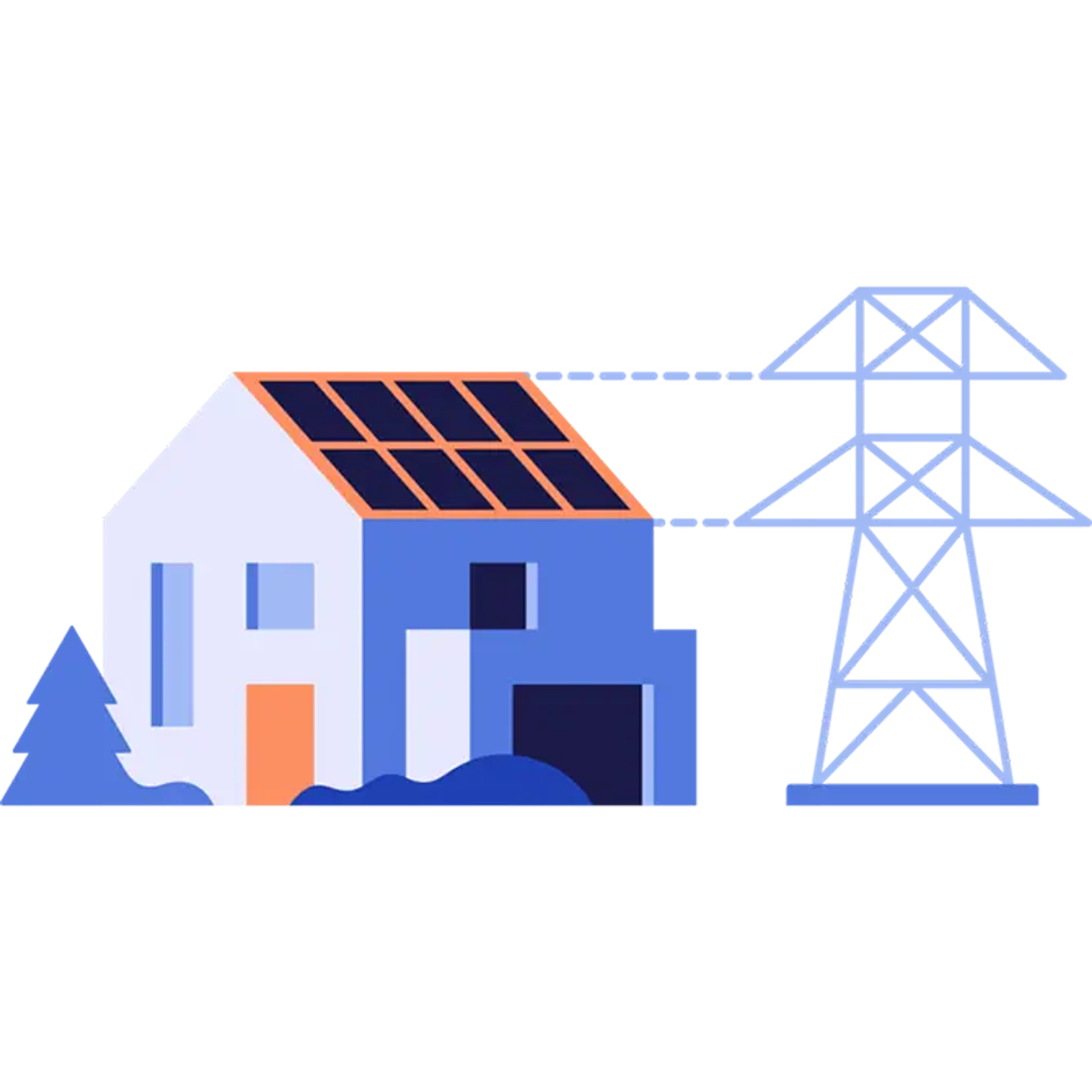 Hus med solcellepaneler koblet til nettet