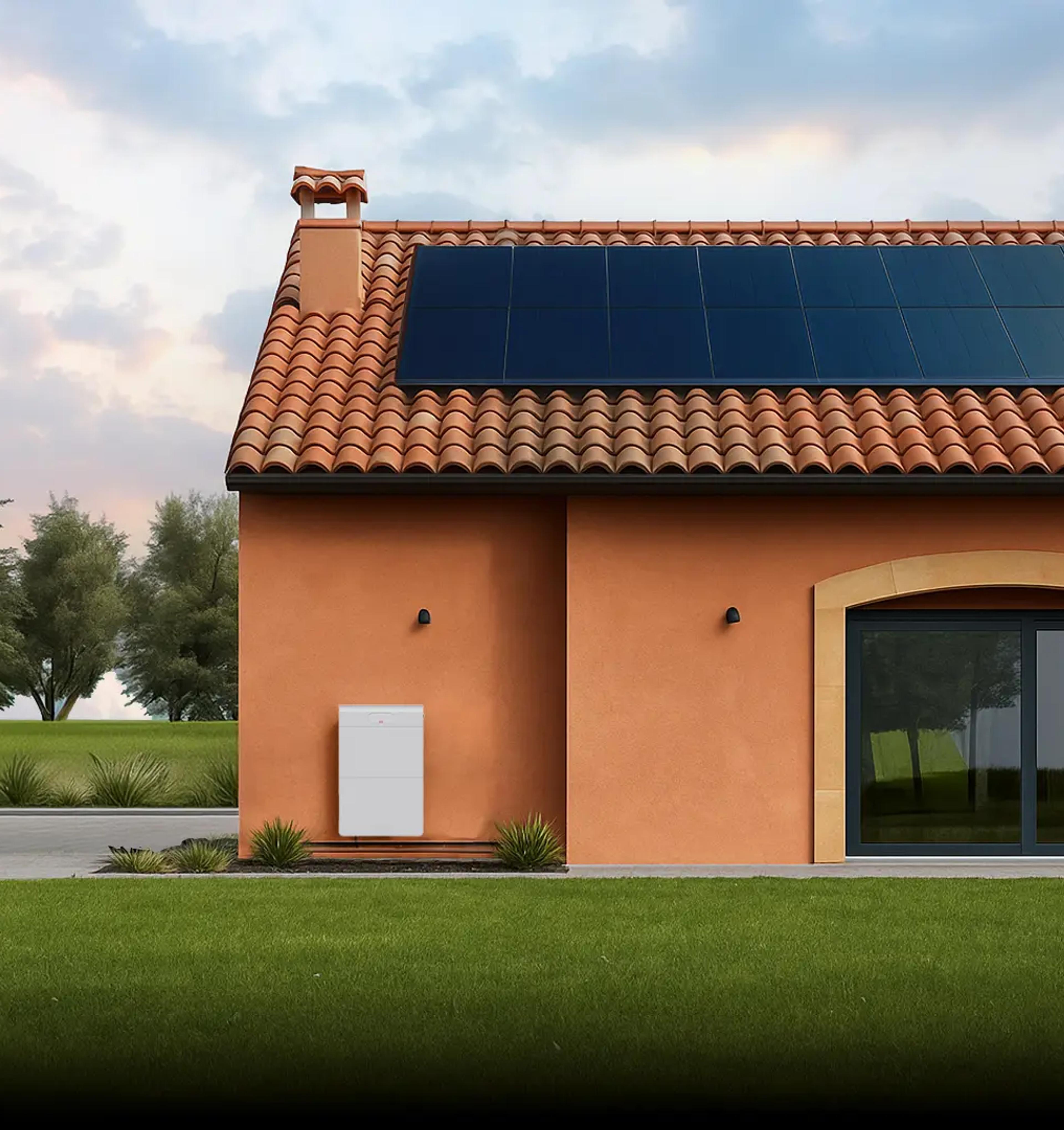 casa com painel solar e bateria