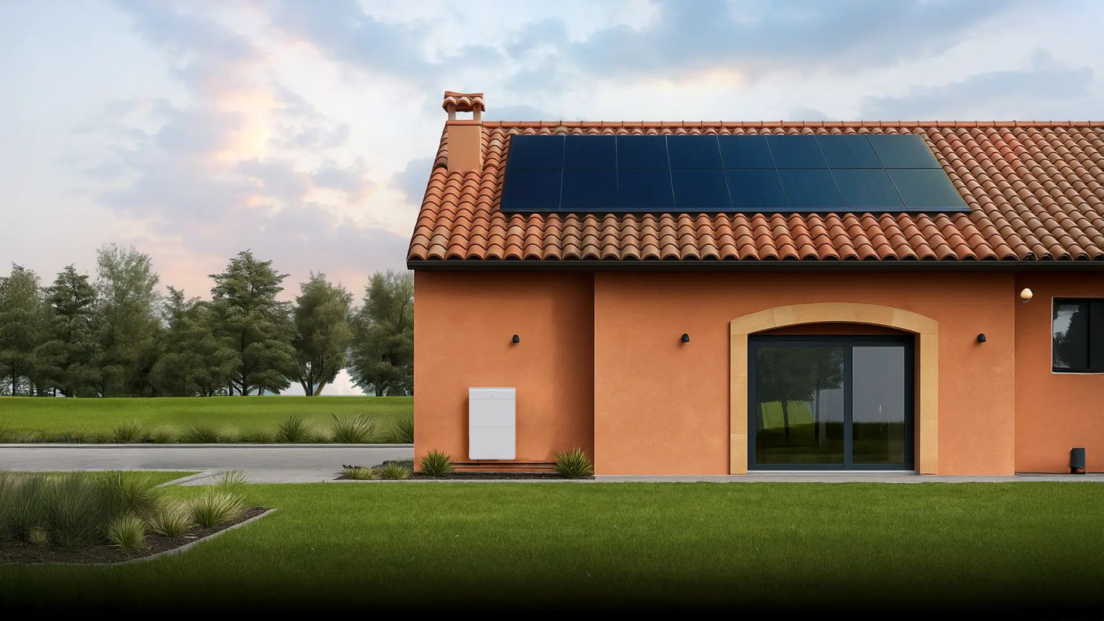 casa com paineis solares e bateria