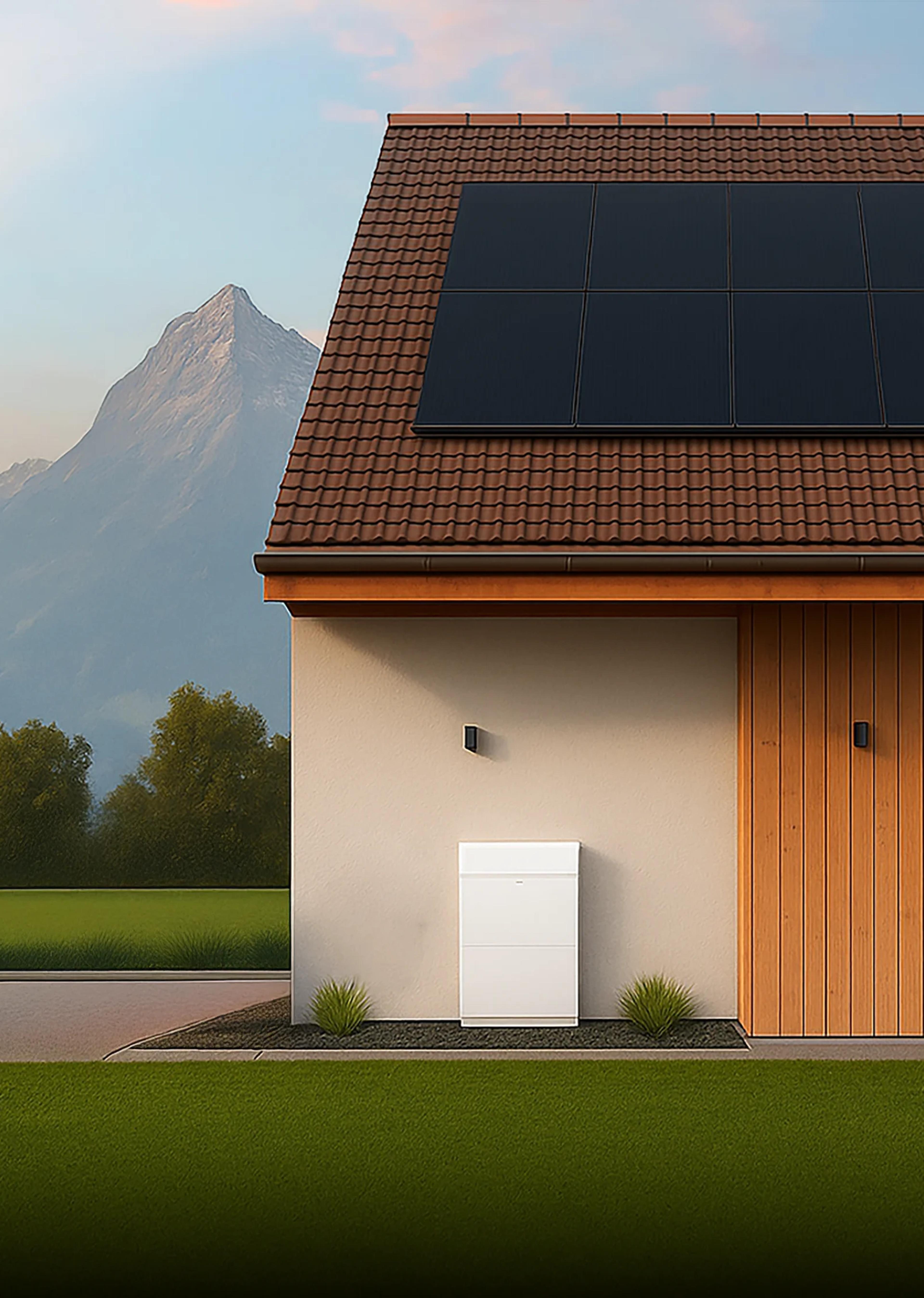Casa con pannelli solari e batteria