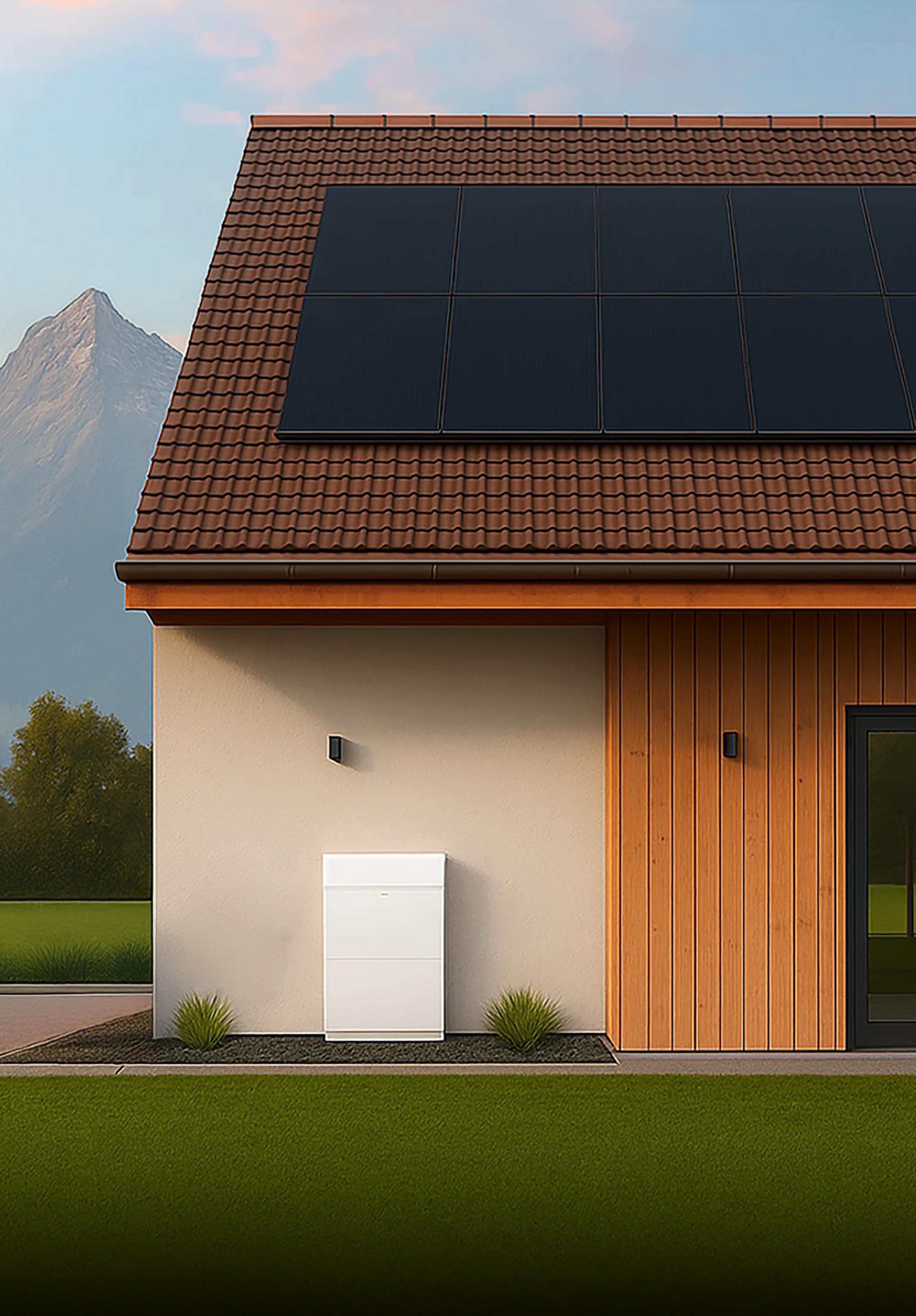 Maison équipée d'un système photovoltaïque et d'un accumulateur