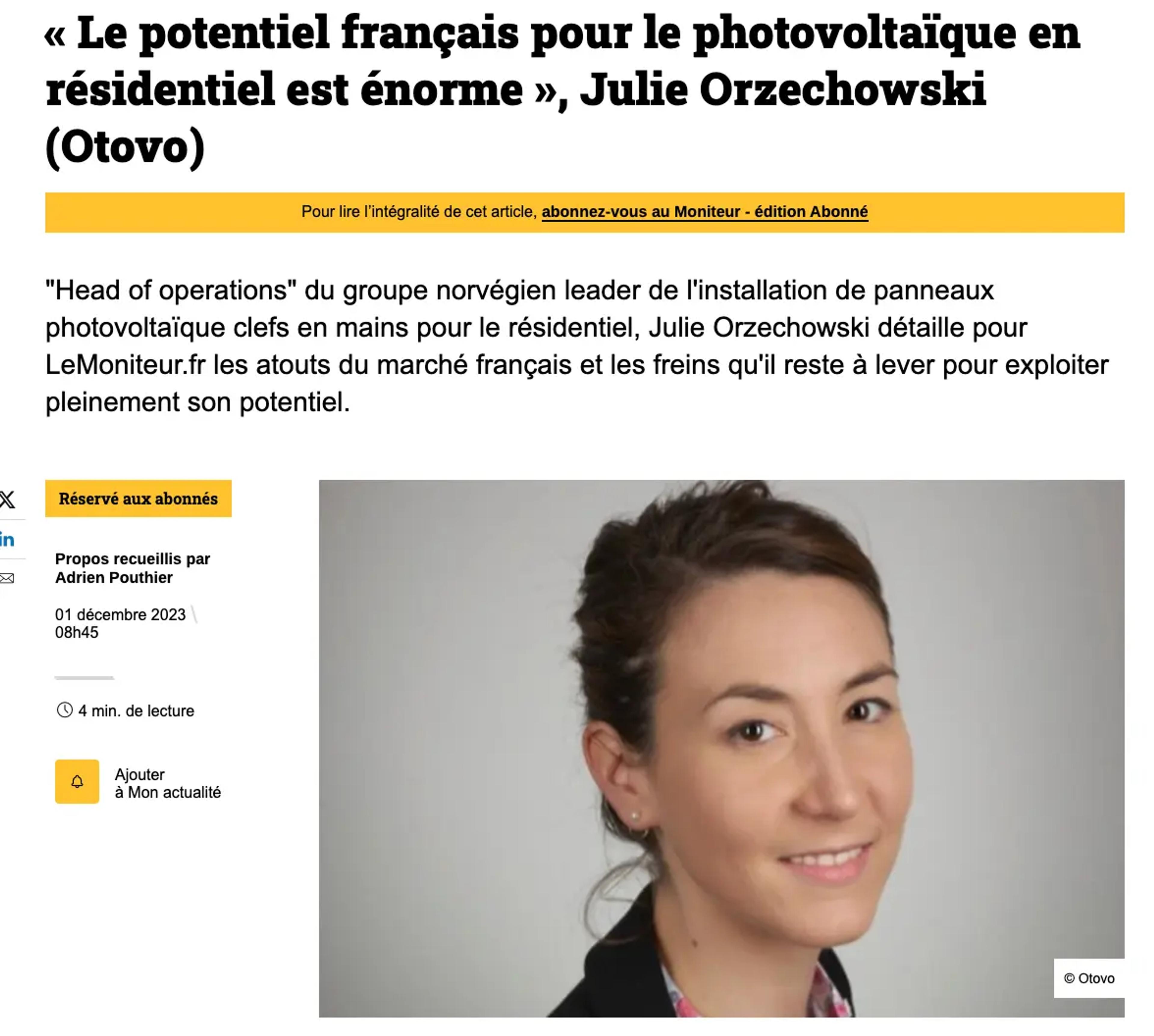 Article Le Moniteur sur Otovo