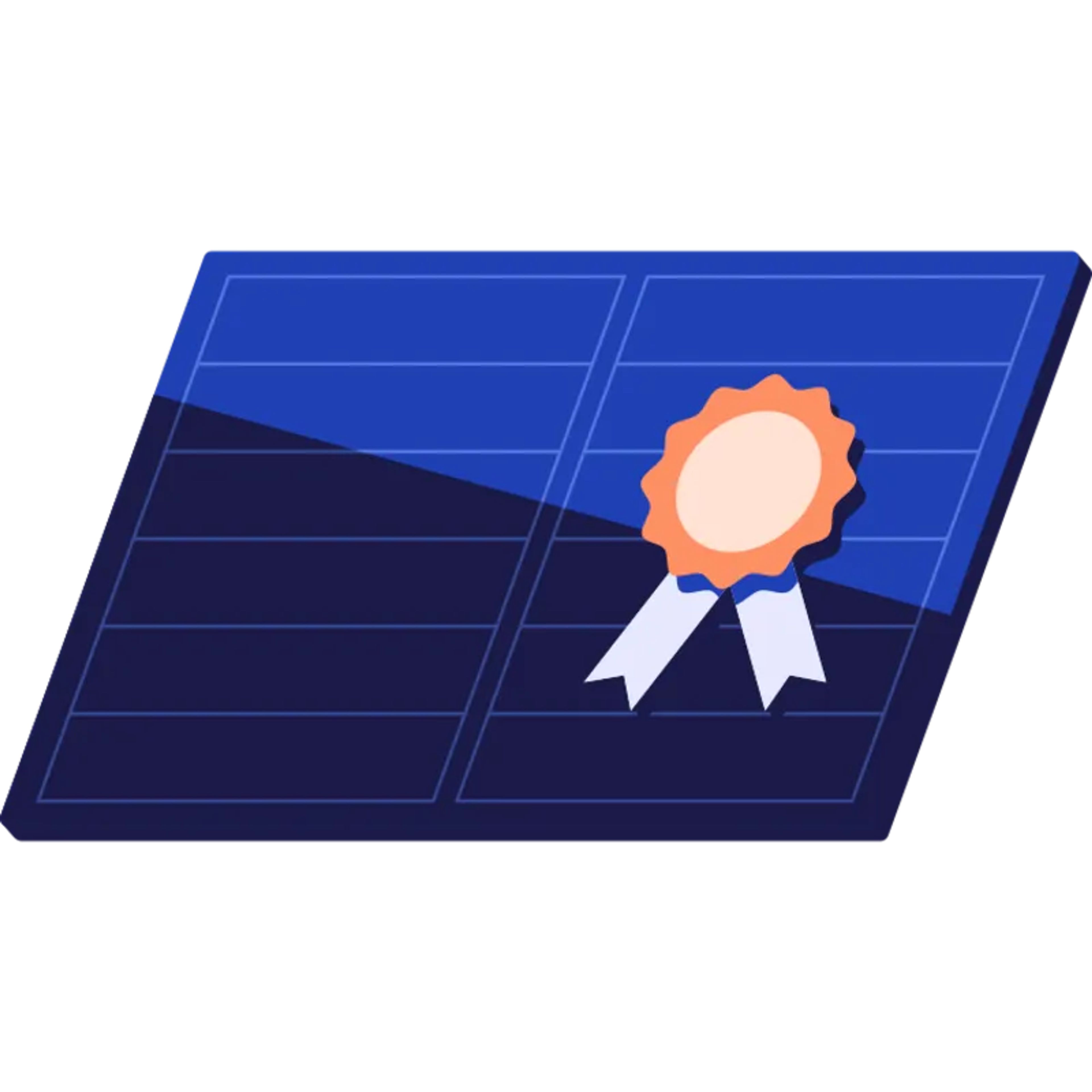 Eine Grafik eines Solarmoduls mit Gütesiegel.