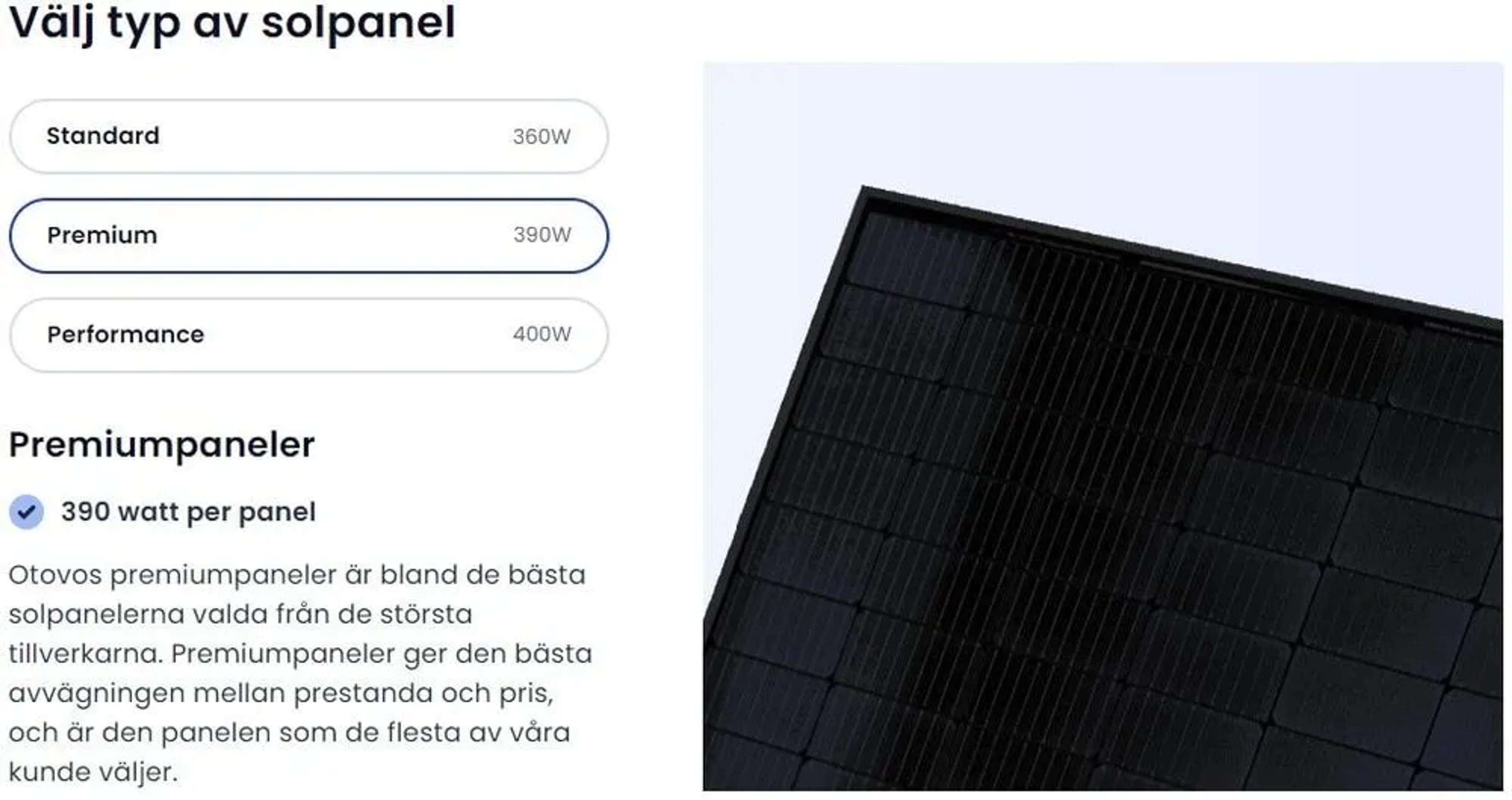 Välj paneltyp Otovo