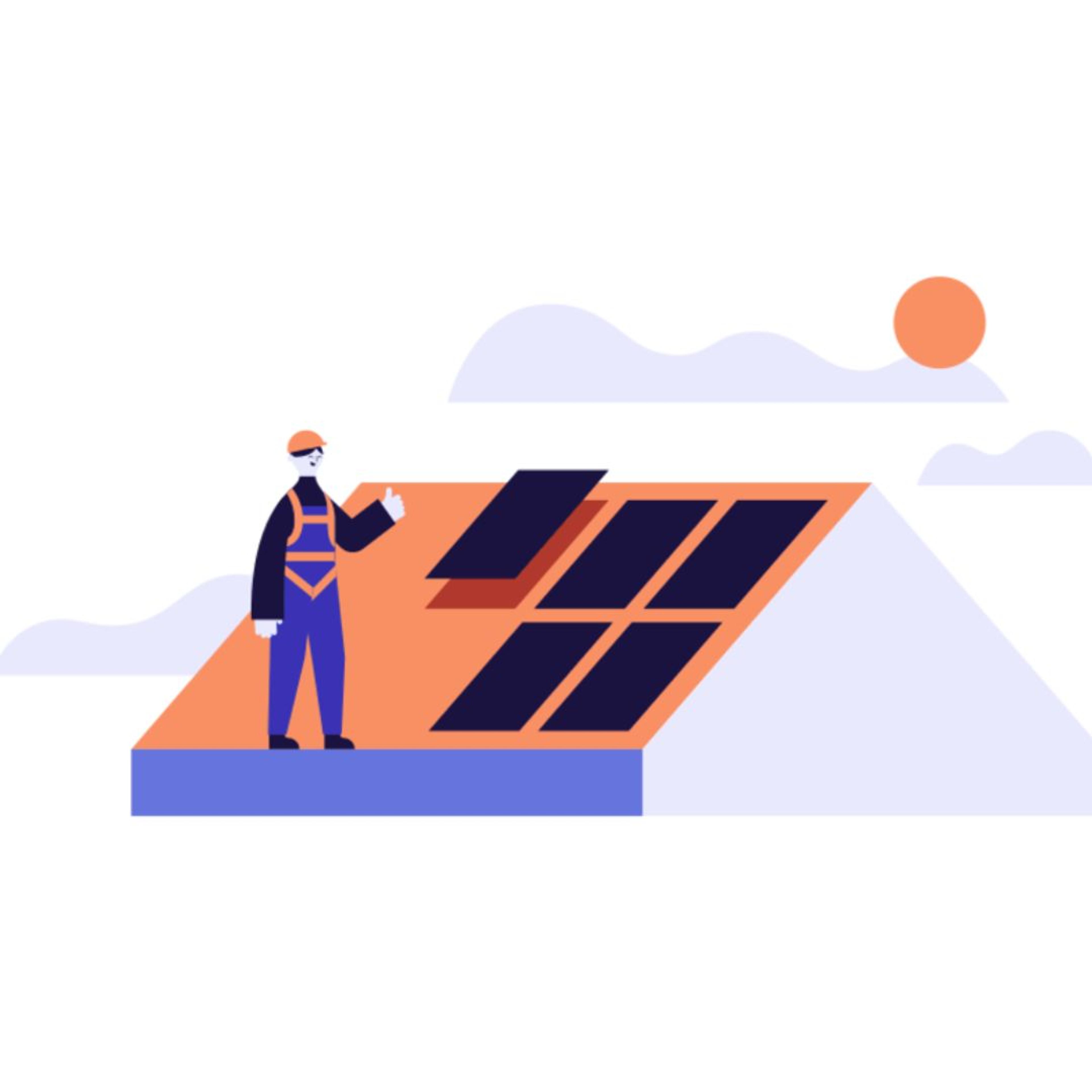 Illustration with solar panels on rooftop