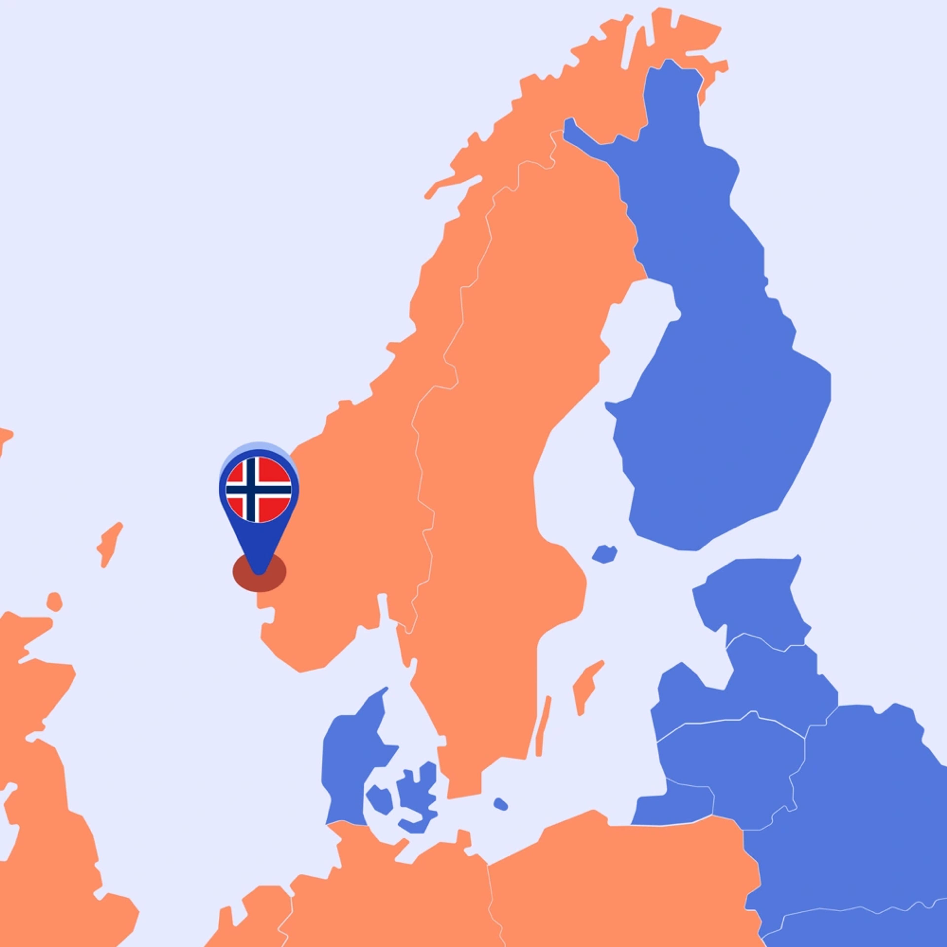 norgeskart med plassnål på bergen