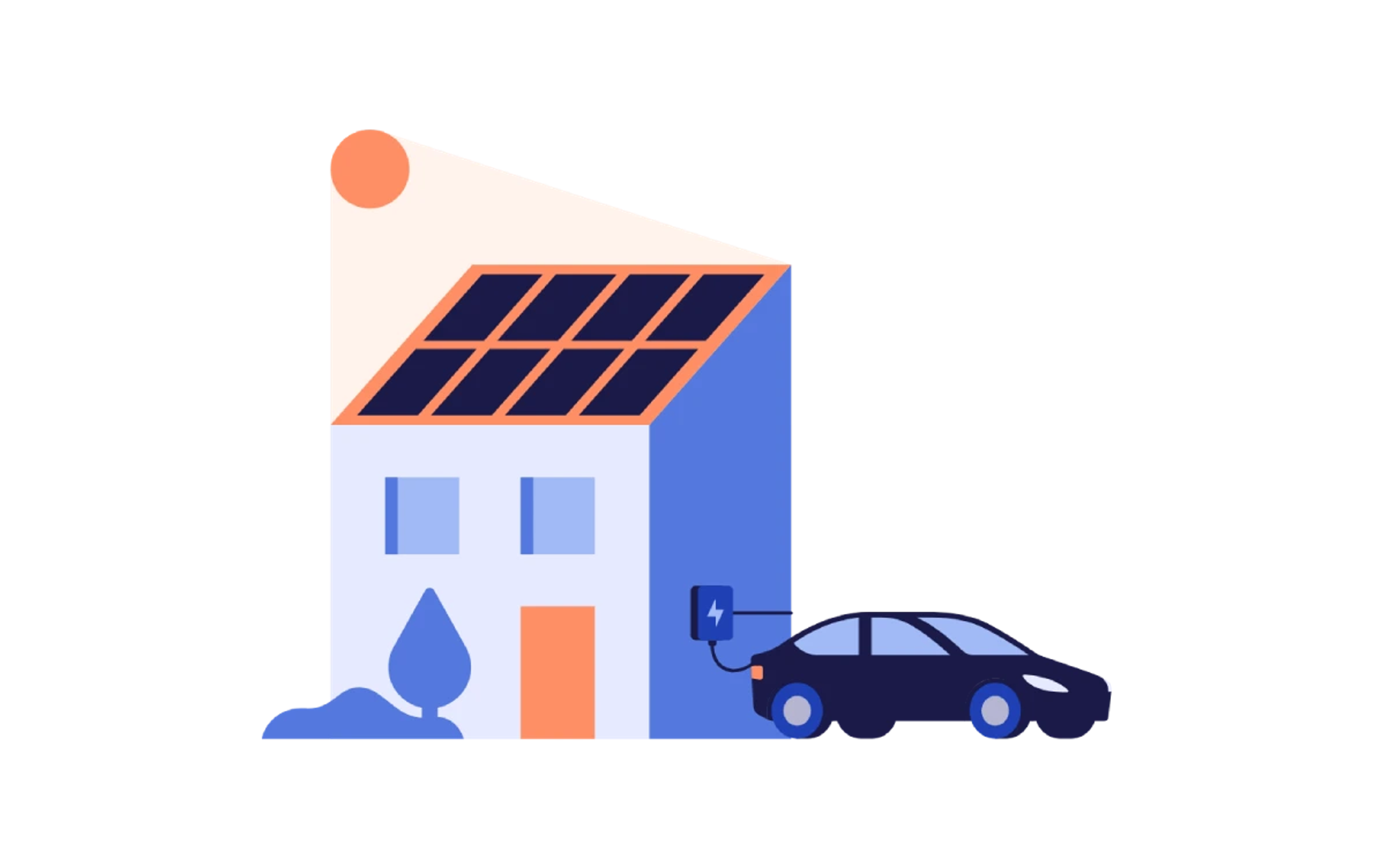 Illustratie huisje met zonnepanelen en laadpaal