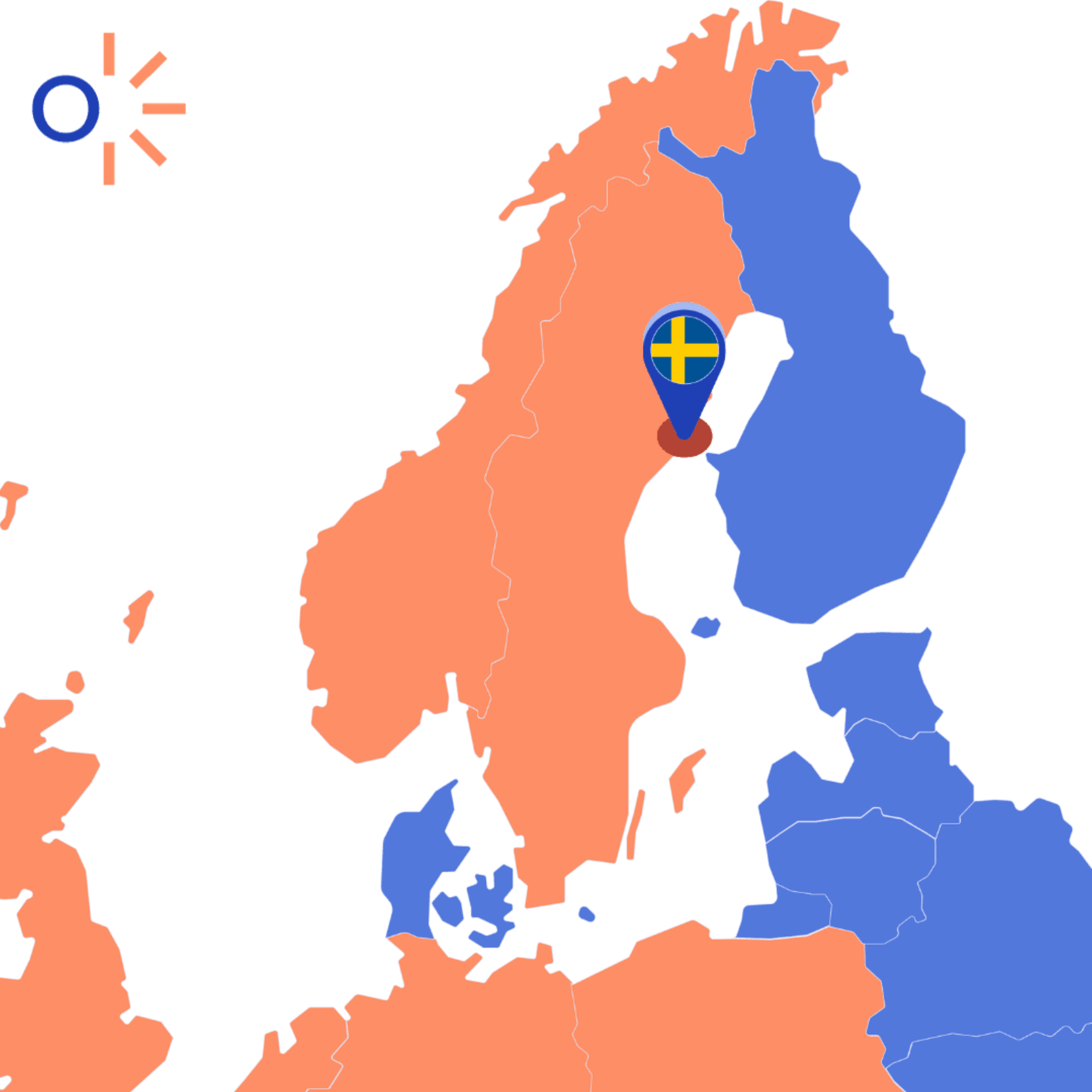 sverigekarta med platsnål på umeå