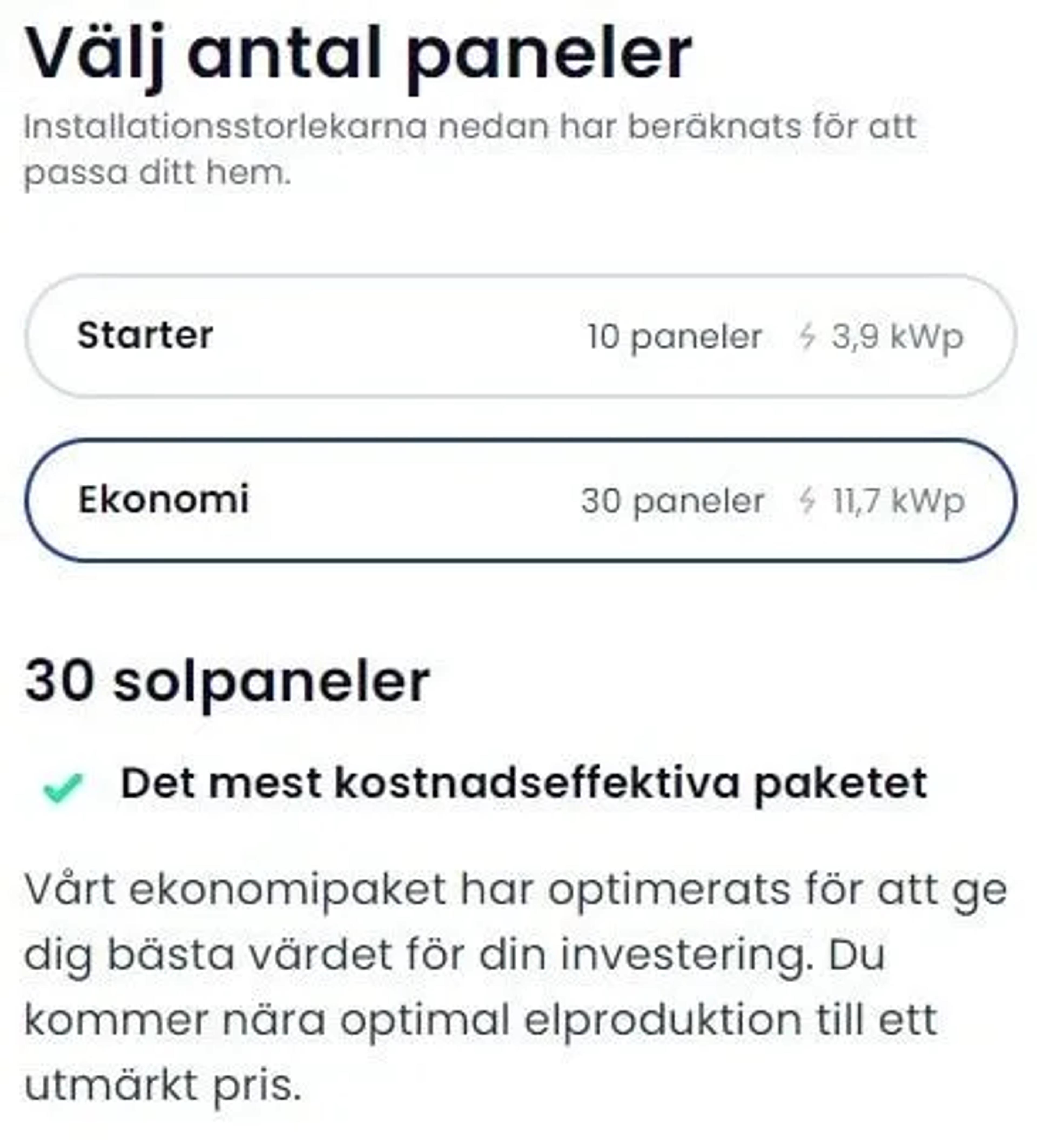 Välj antal solpaneler Otovo