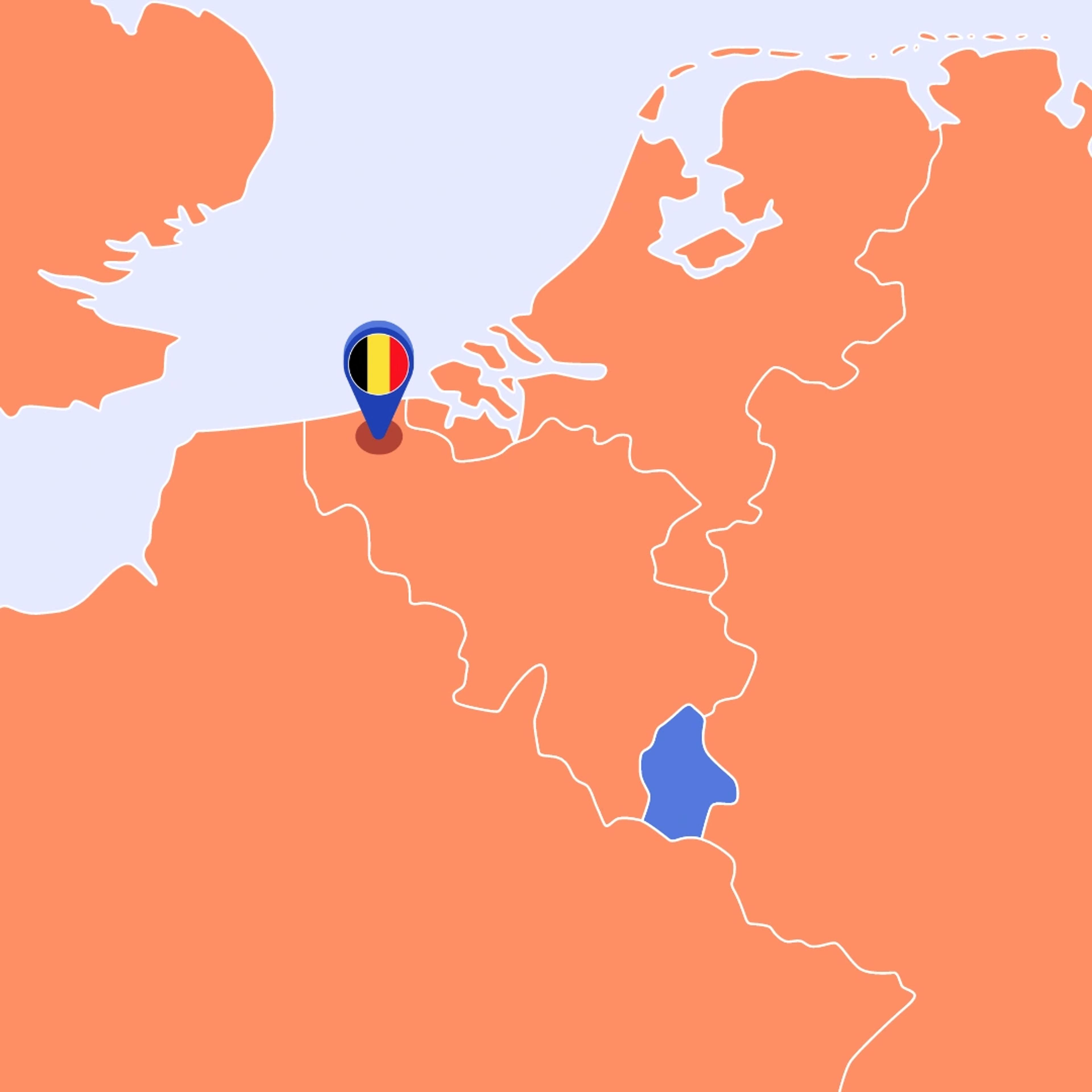 Kaart van Belgie met de Pin op Brugge