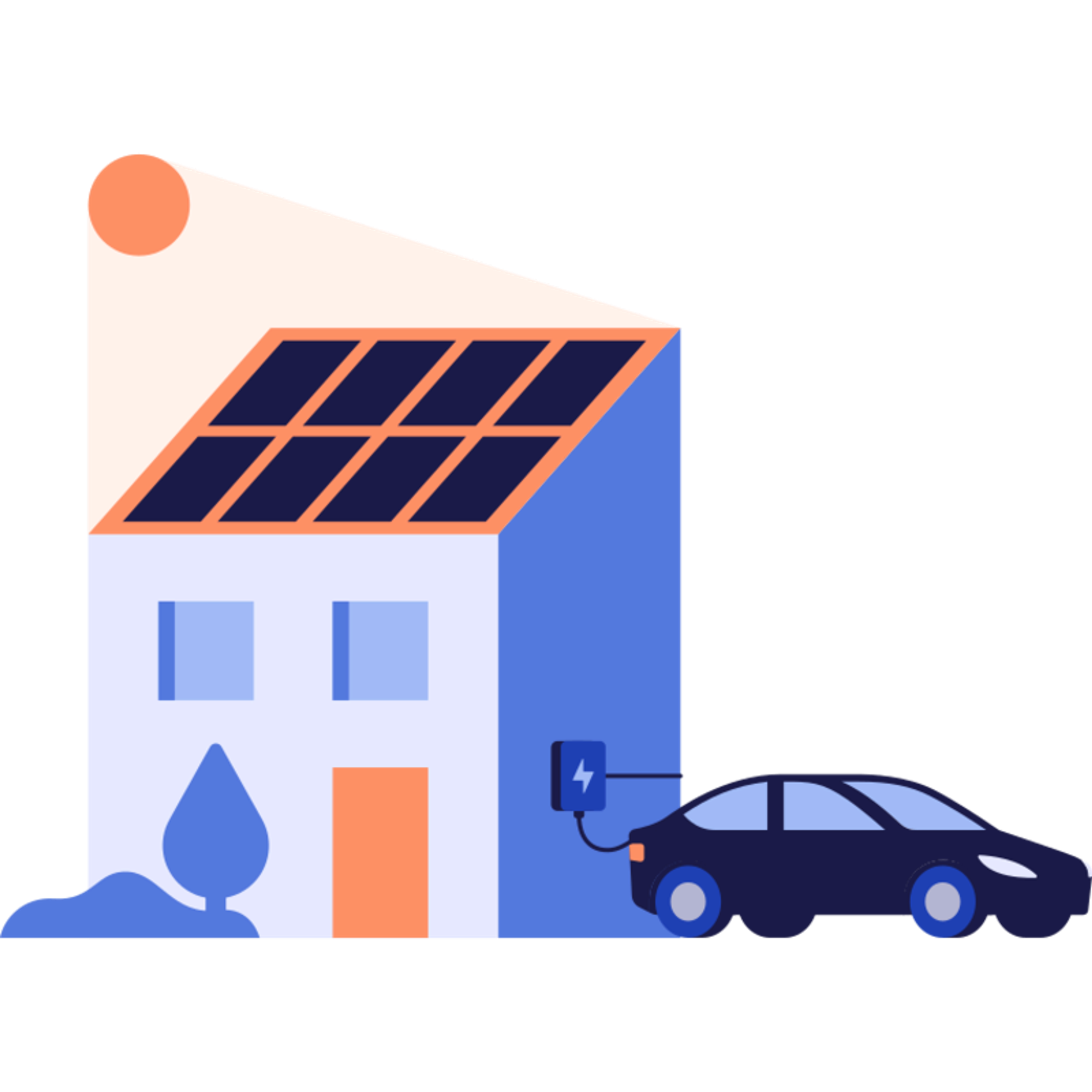 Icono de casa con paneles solares y cargador VE