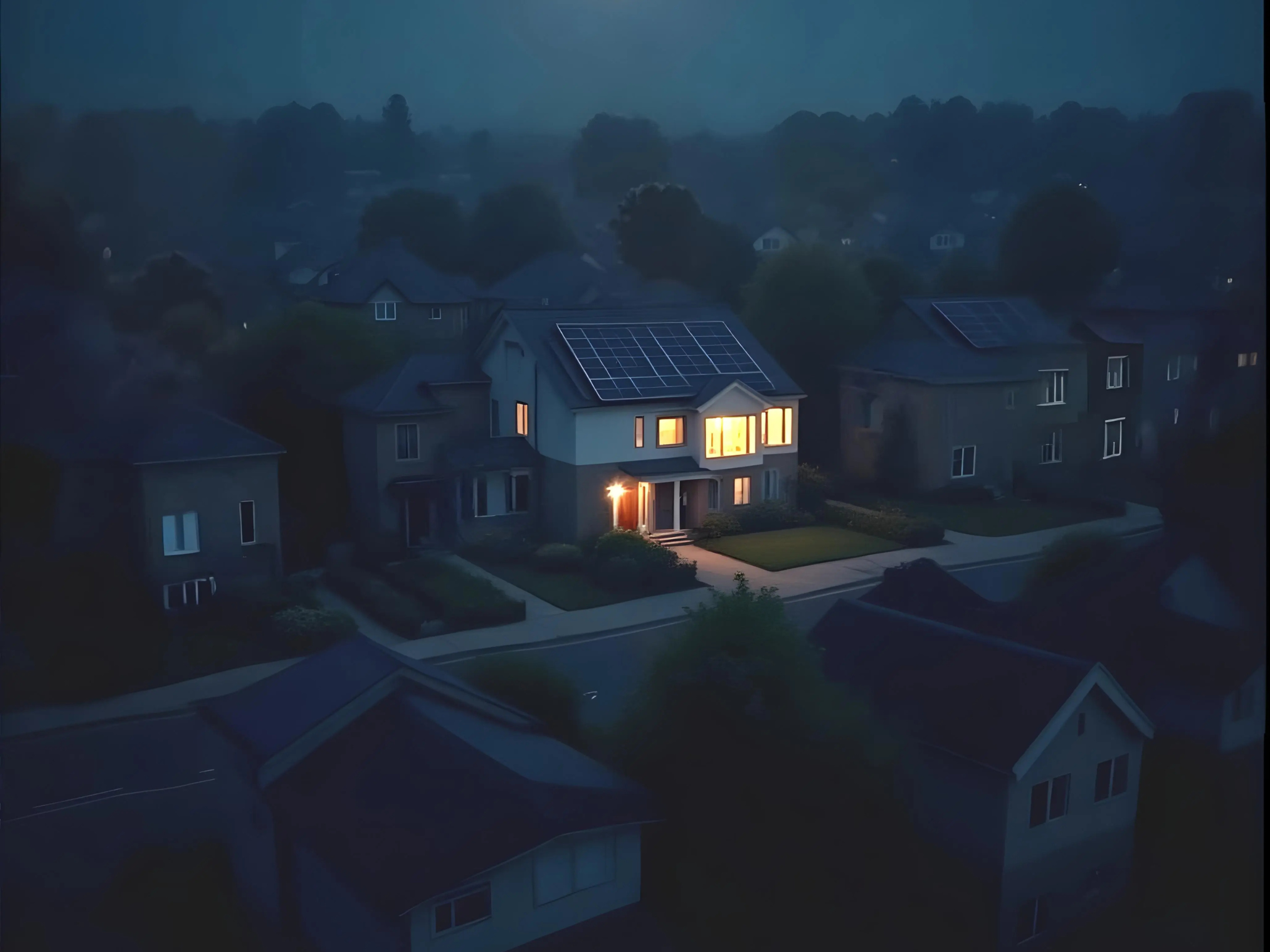 casa illuminata di notte