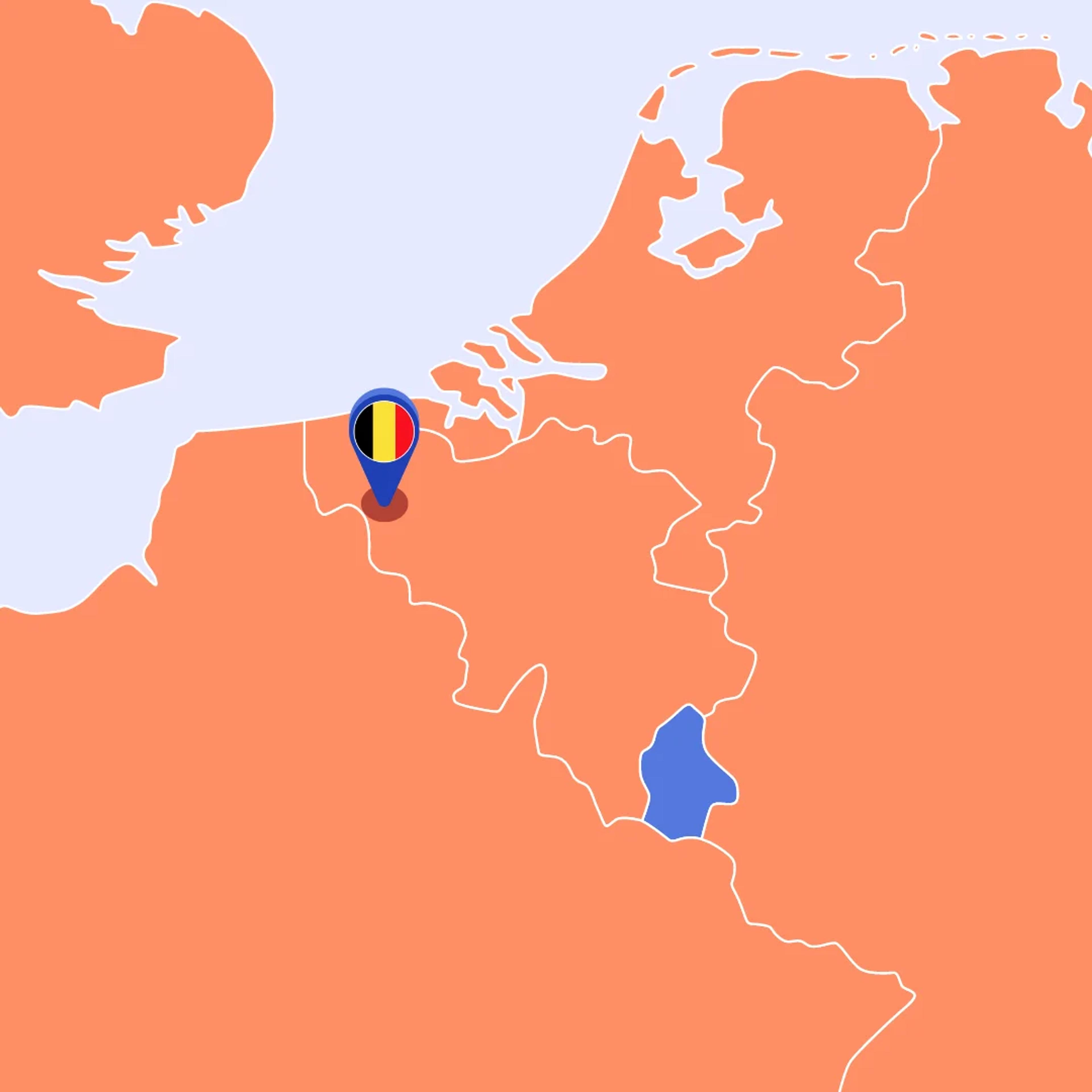 Kaart van Belgie met de Pin op Kortrijk