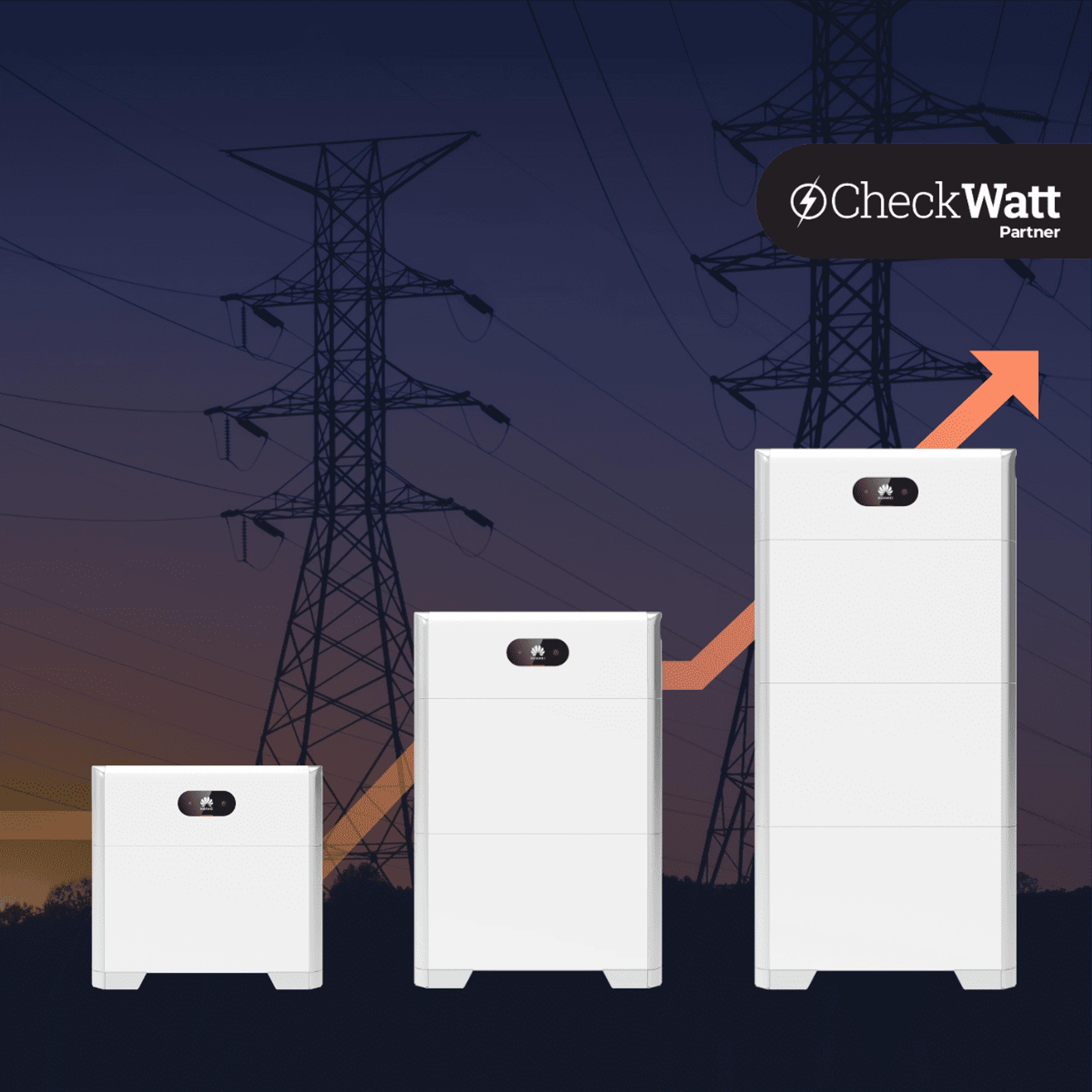 illustration över elledning med solcellsbatterier och checkwatt partner logga