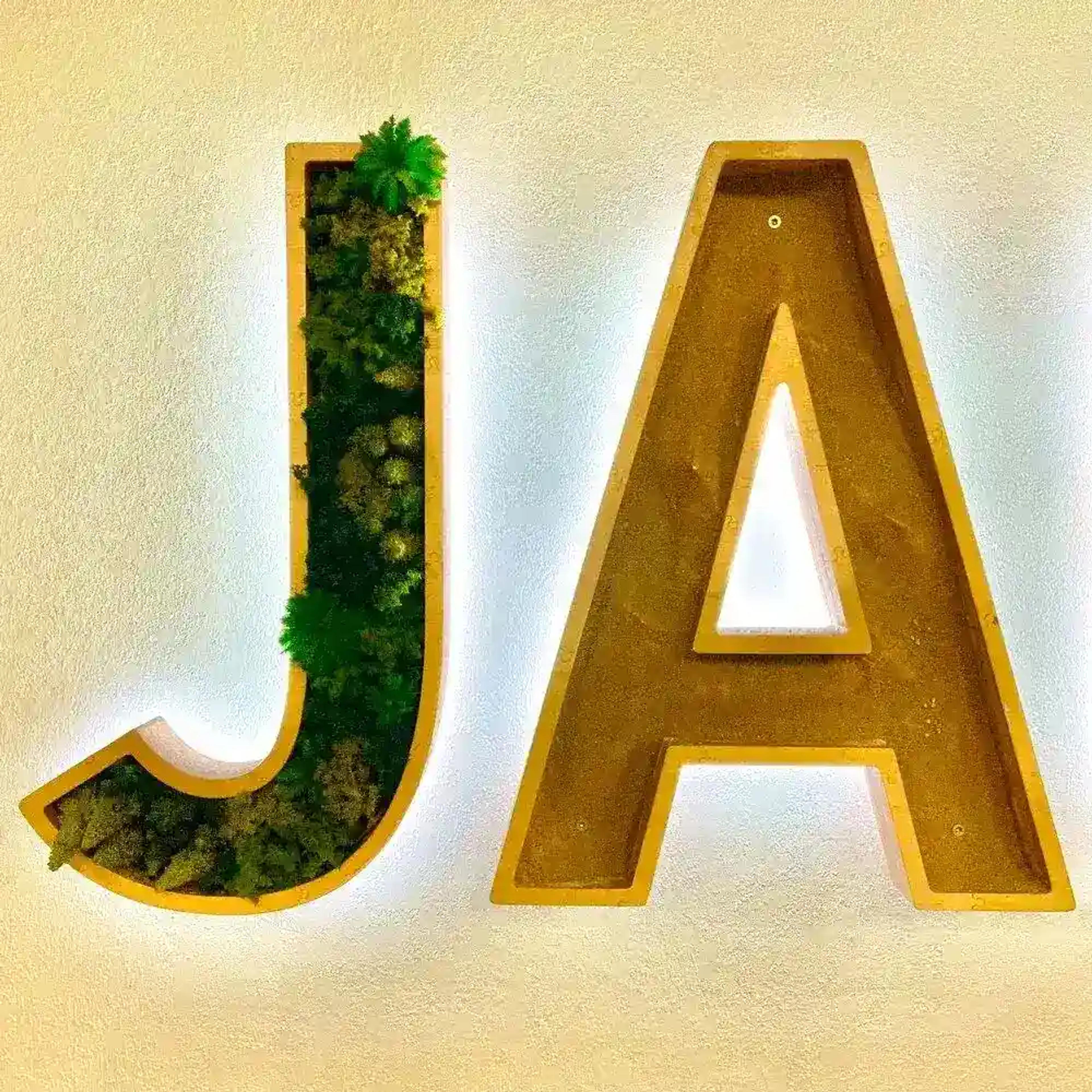 JA in Grossbuchstaben und mit Pflanzen ausgefüllt