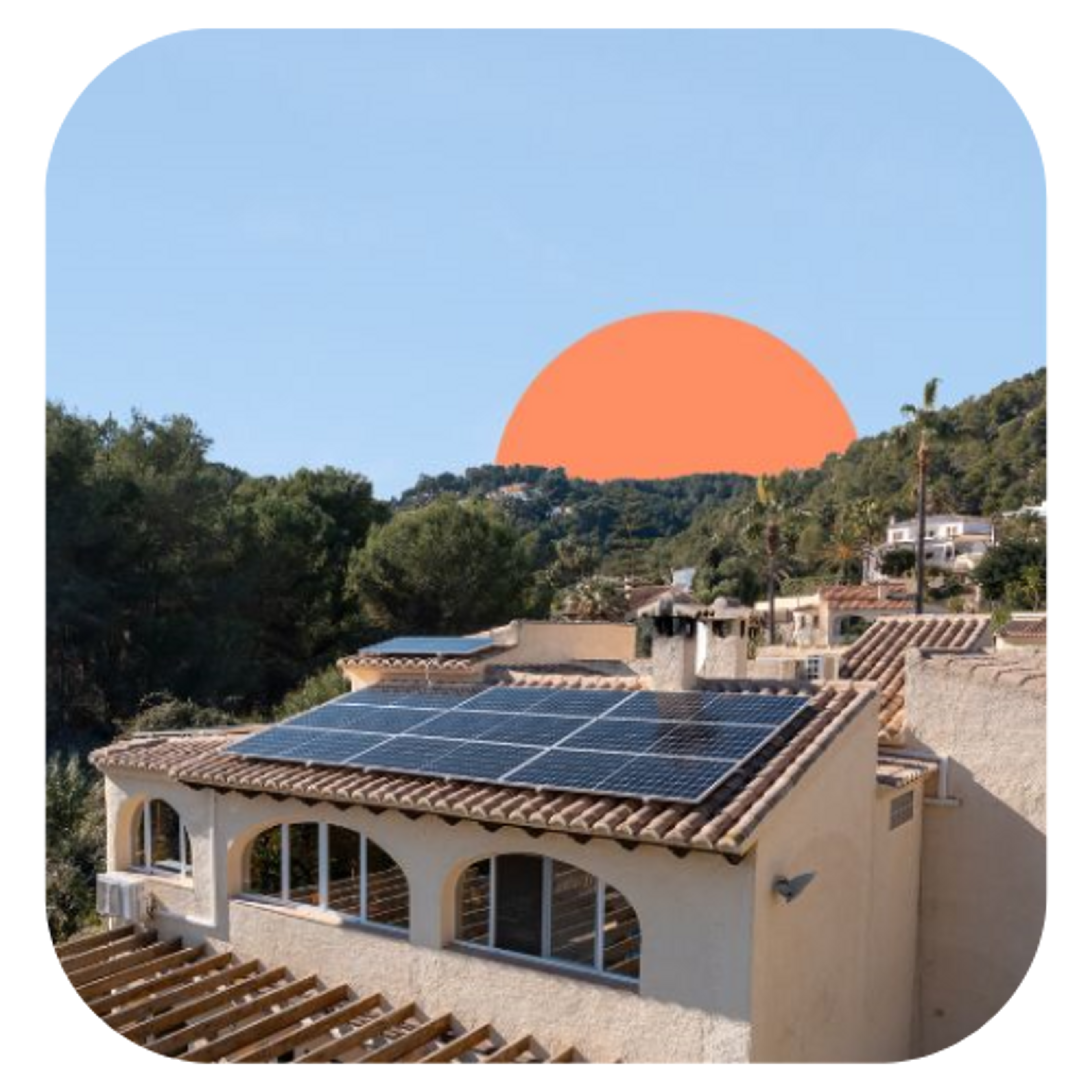 Paneles solares con árboles al fondo