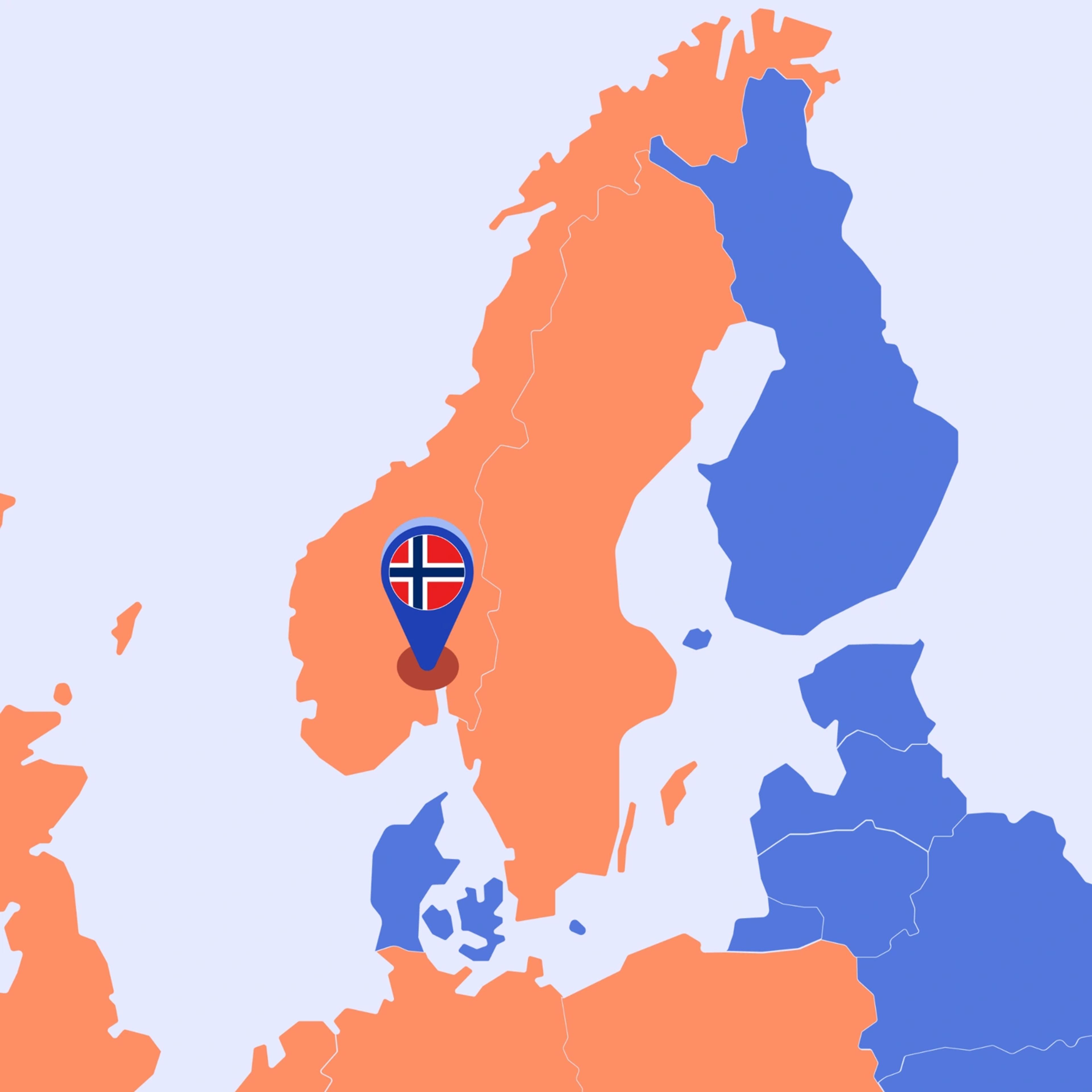 norgeskart med plassnål på Asker