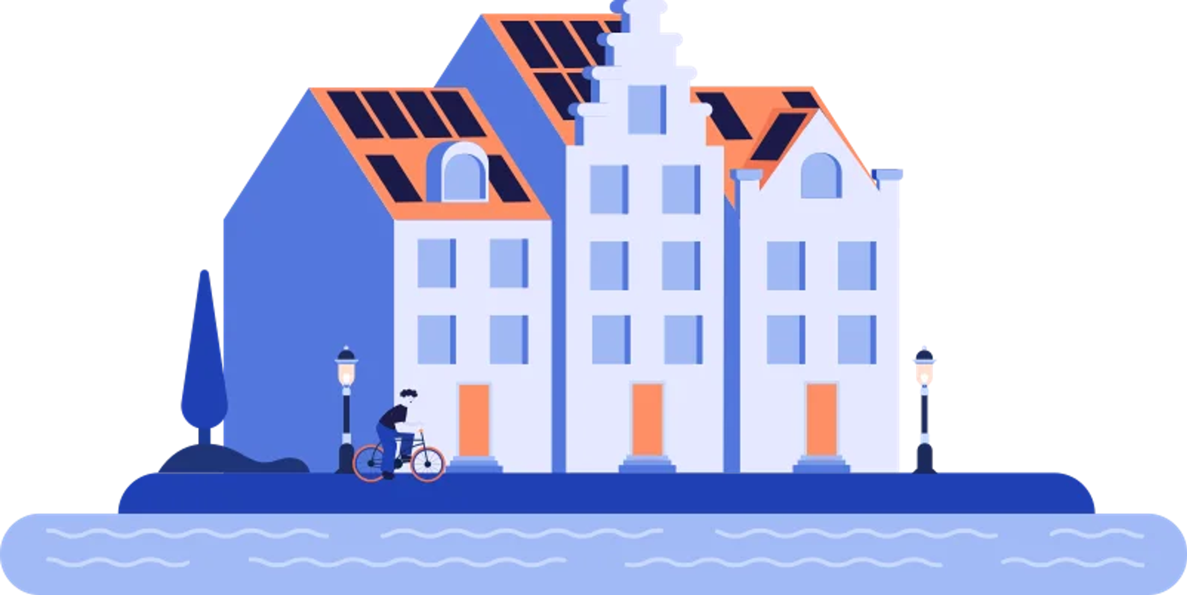 Illustratie van een Belgische reeks huizen met zonnepanelen