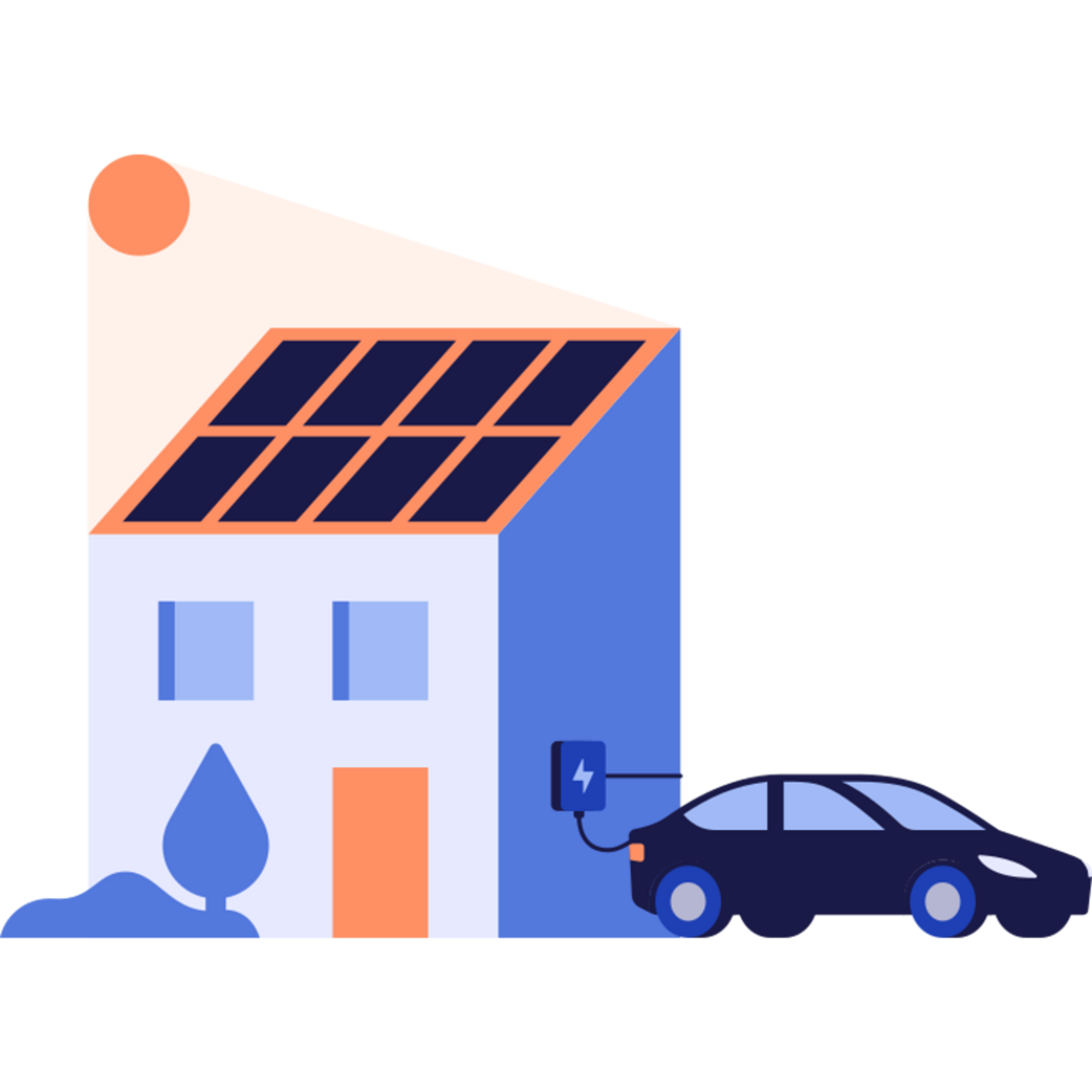 Haus mit Pv-Anlage und E-Auto