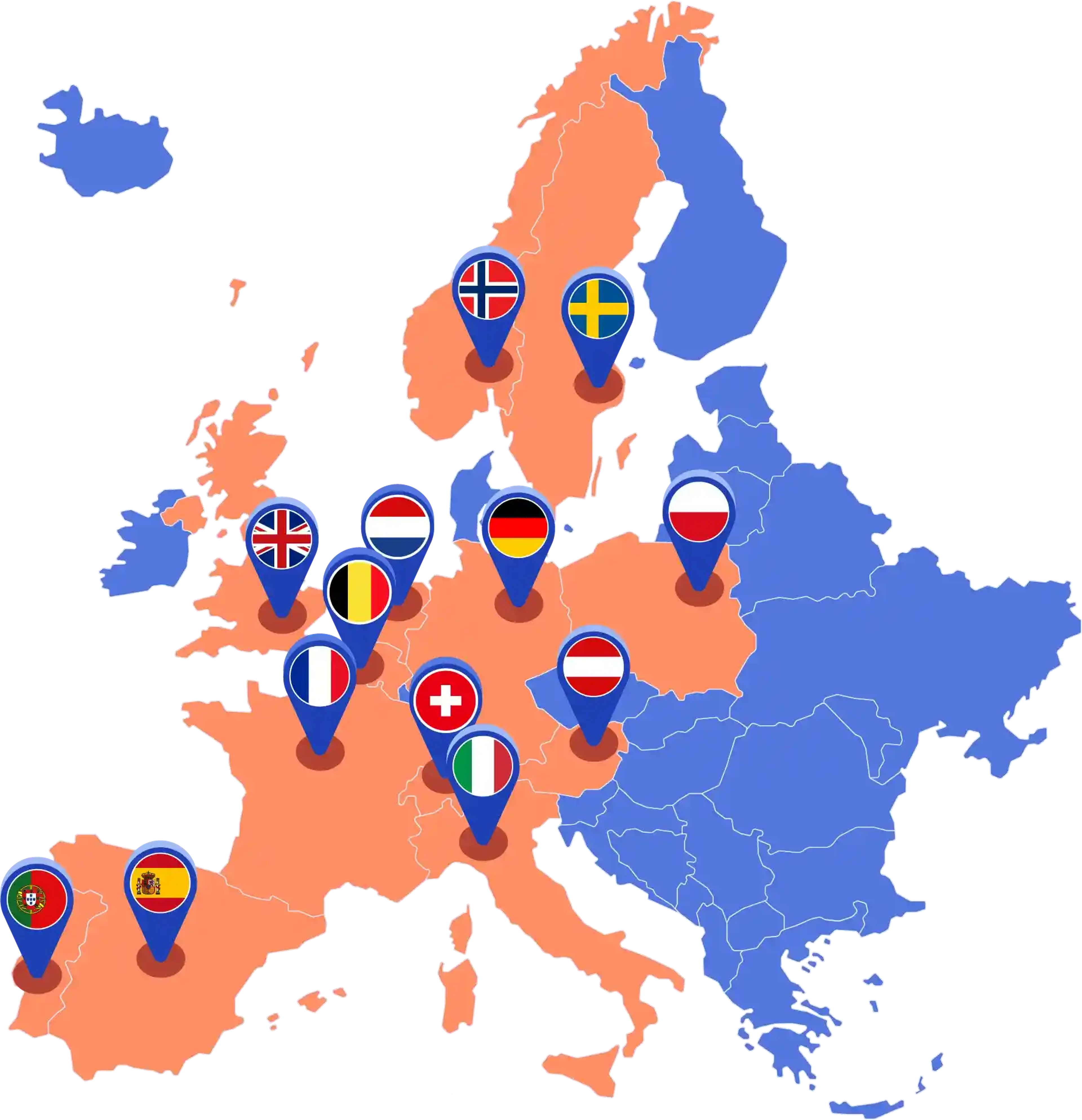 kart over de europeiske landene hvor otovo har virksomhet