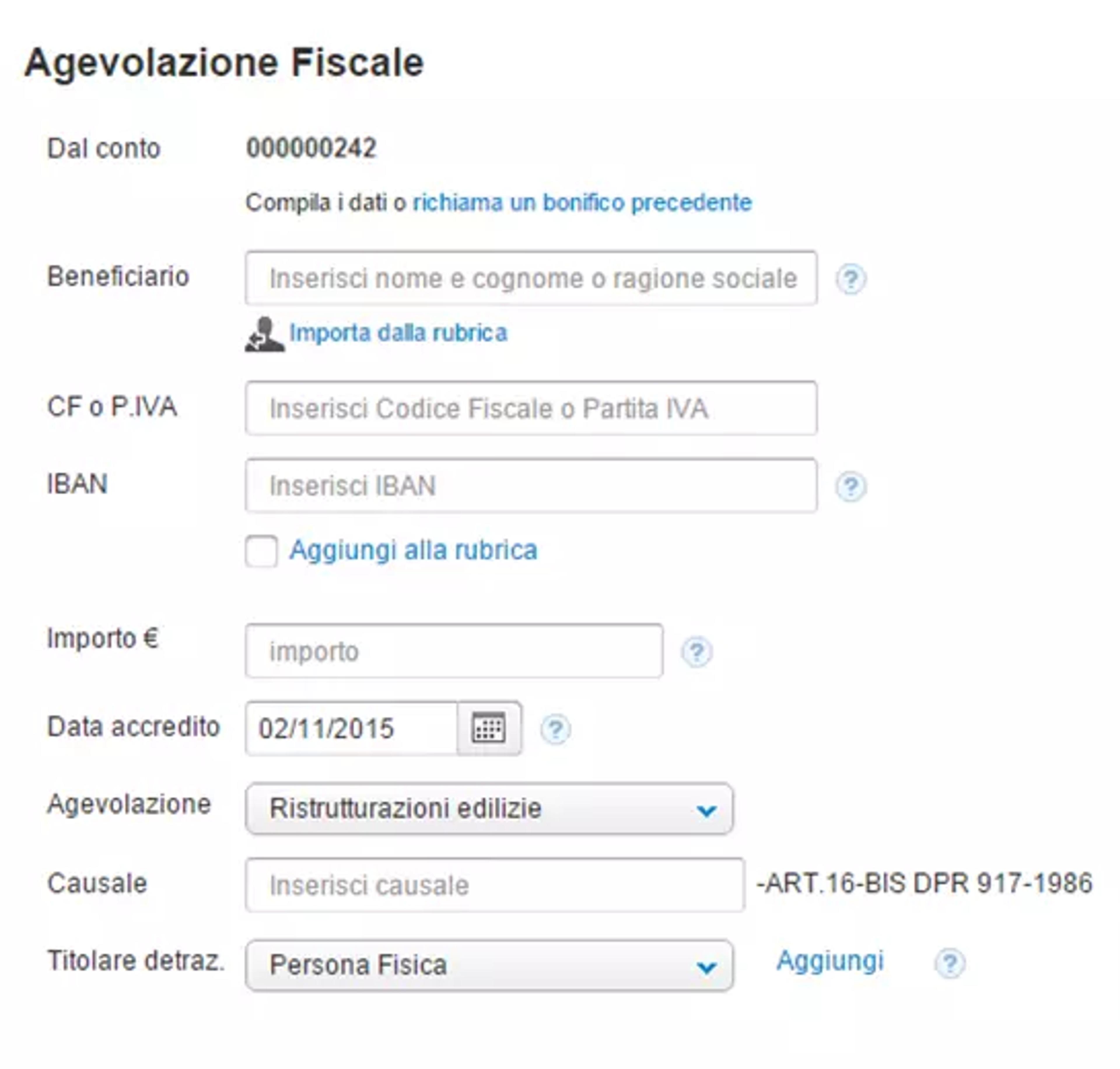 Bonifico Parlante - Richiesta