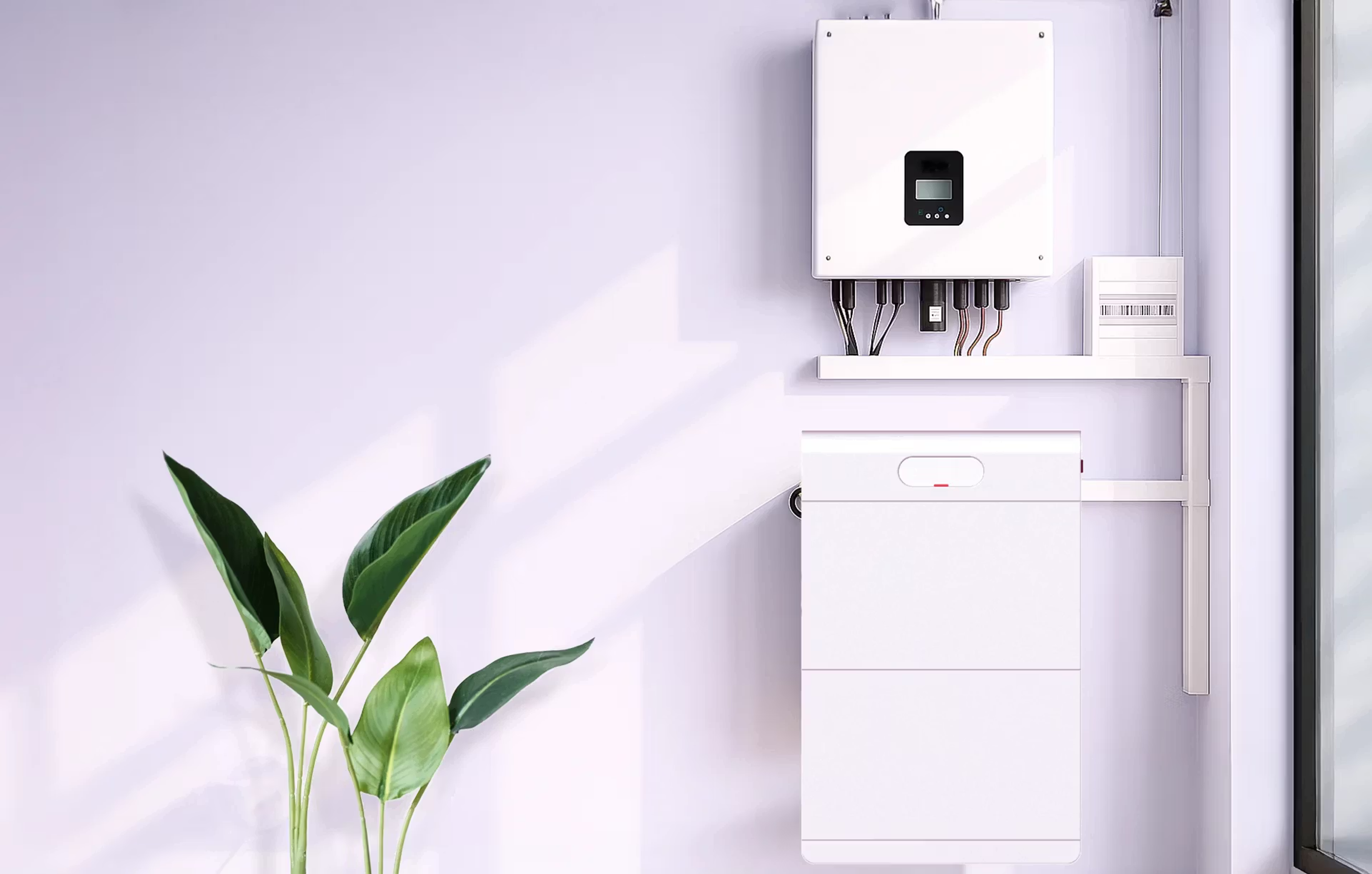 Eine Hausbatterie, elegant an der Wand montiert.