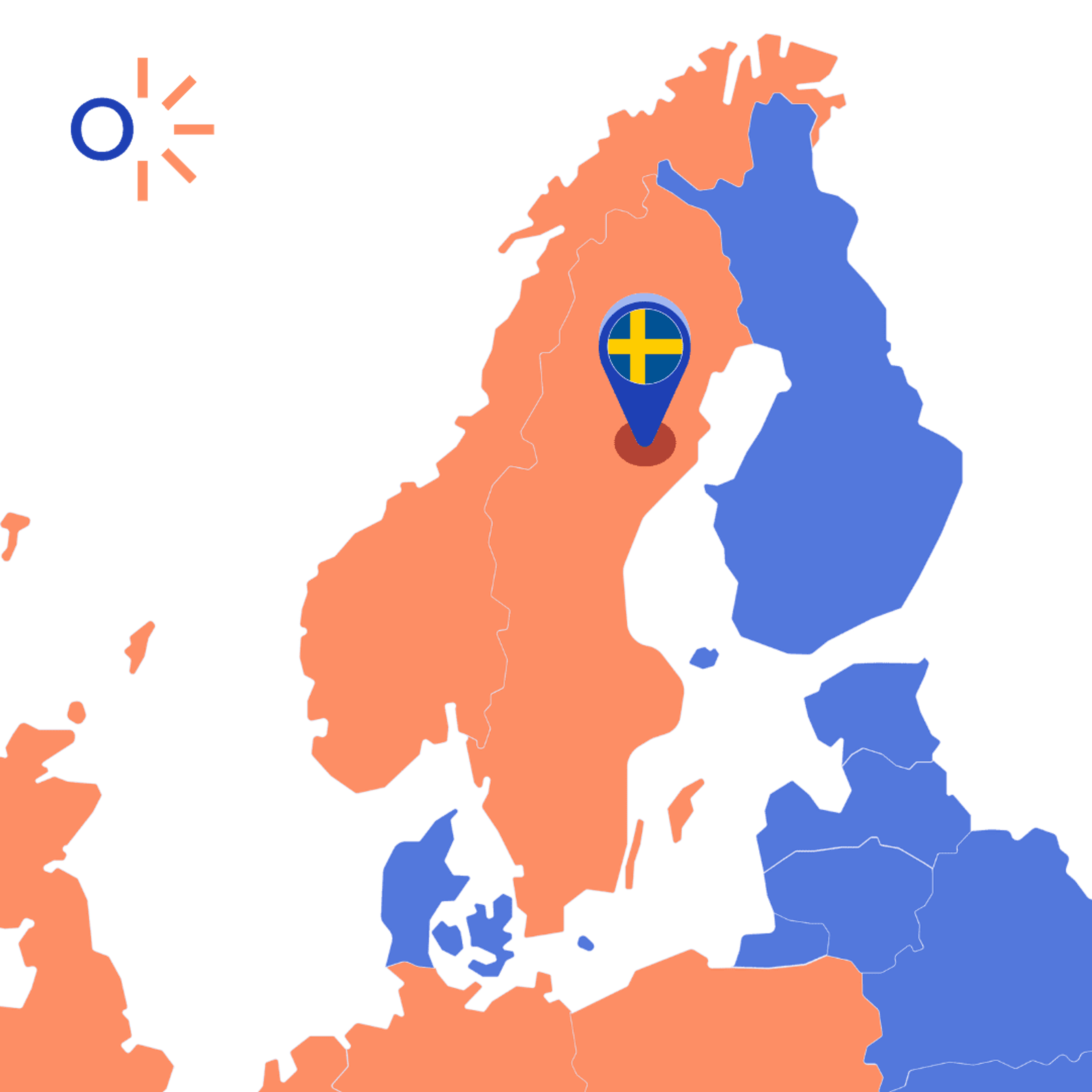 sverigekarta med platsnål på västerbotten