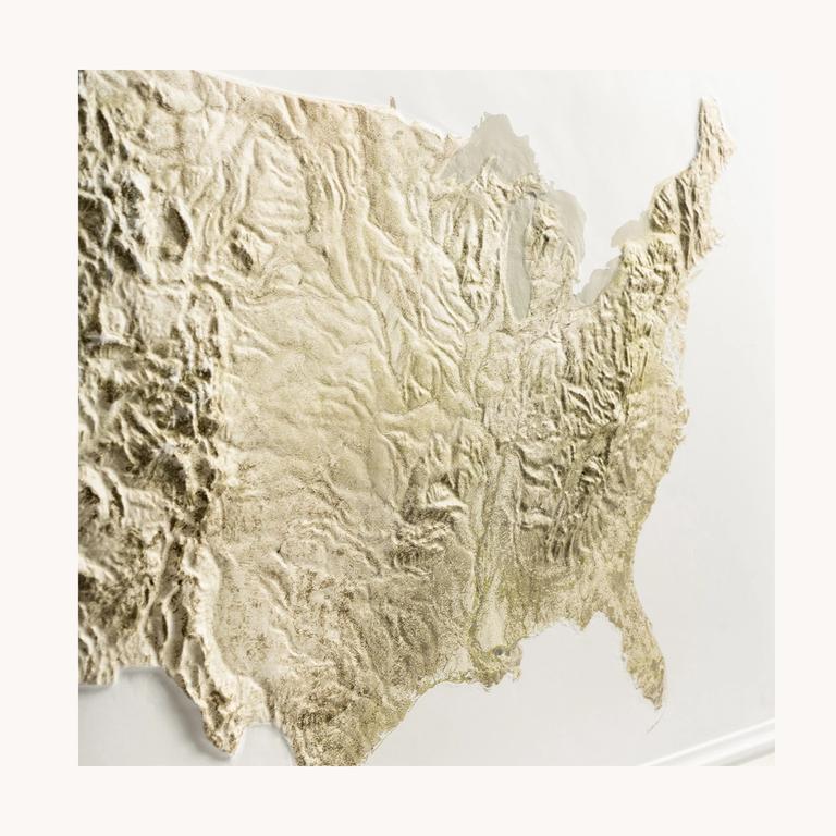 An up close shot of the USA terrain map.