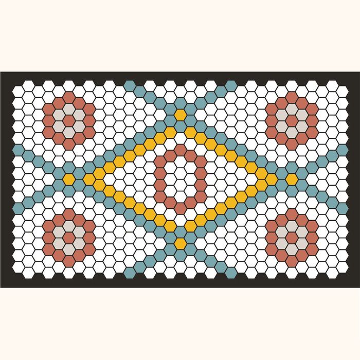 Image for Tile Mat Inspiration - Mosaic - Yellow -Blue and yellow Horizontal diamond with red like flowers