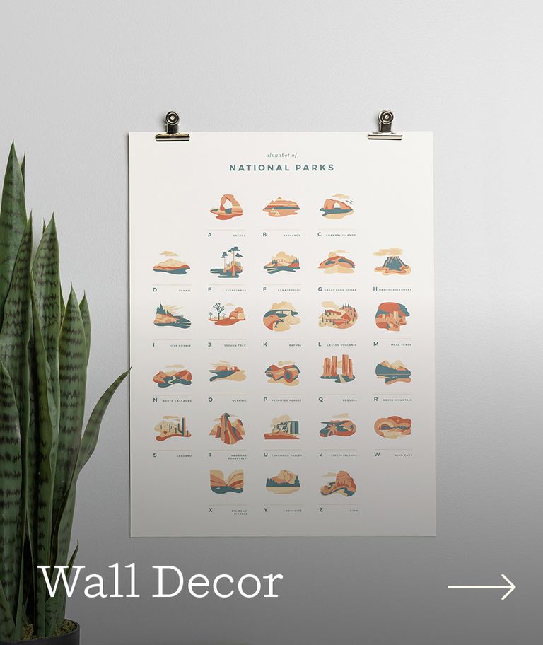 The alphabet wall print of National Parks hanging.