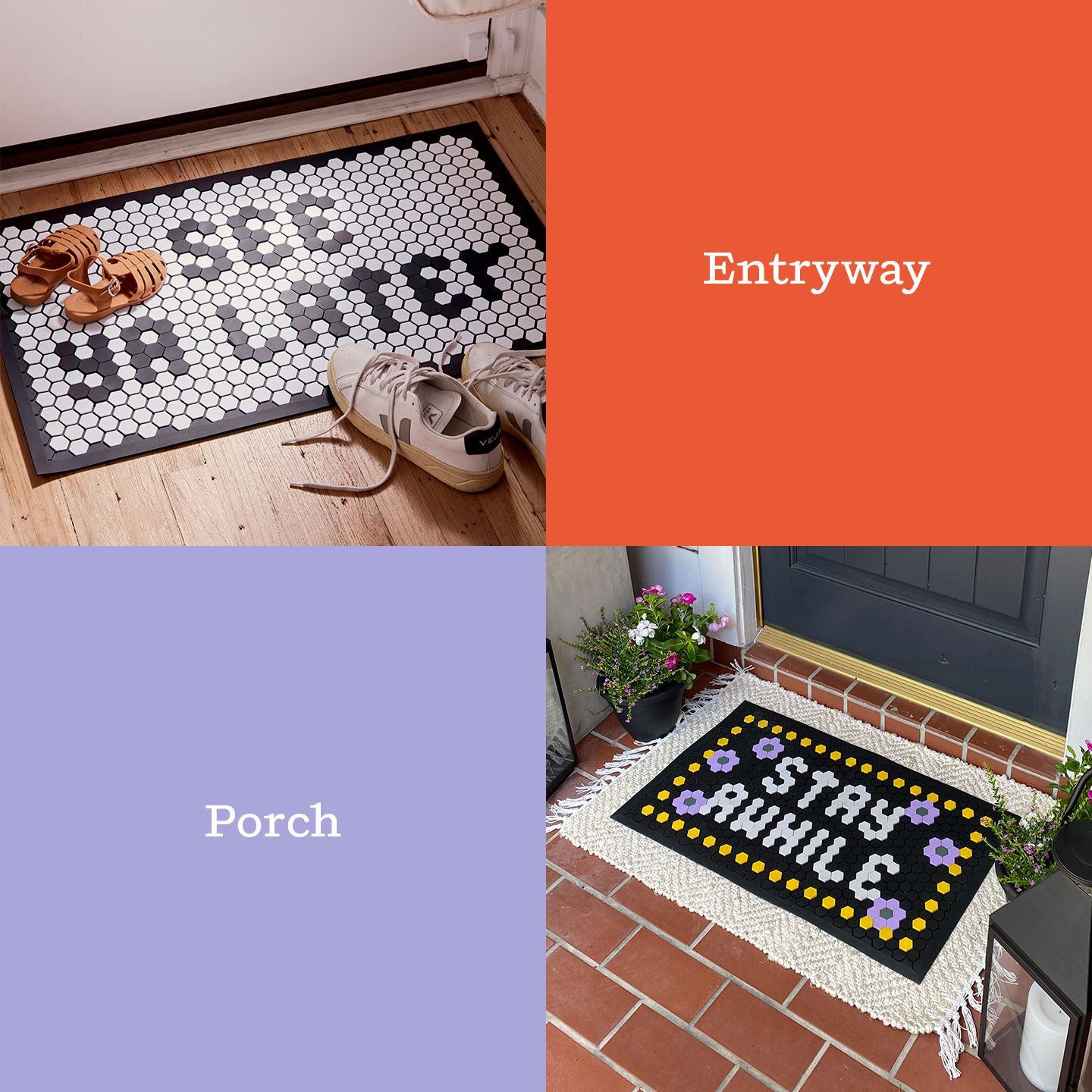 A quadrant of images and solid backgrounds.
