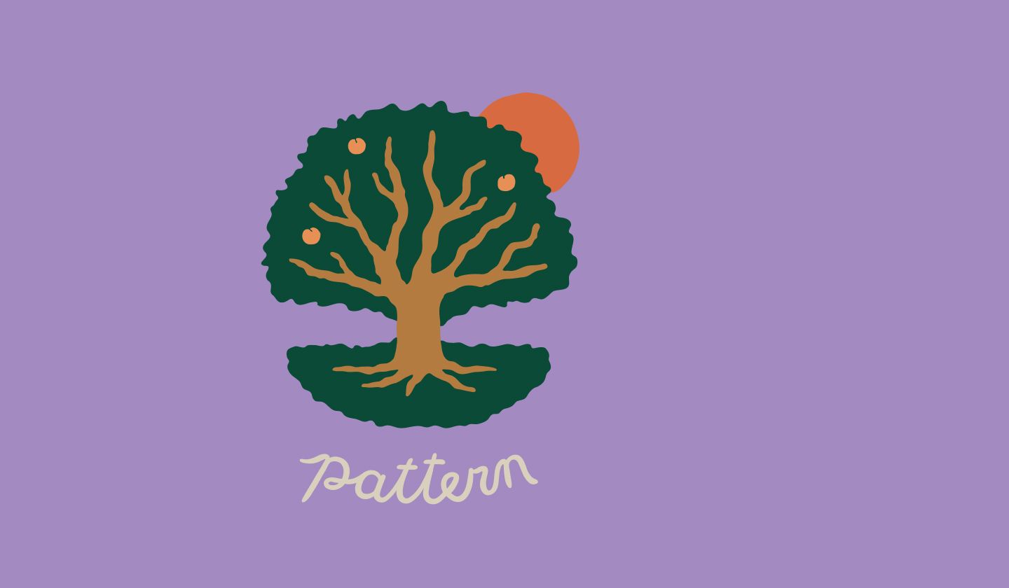 Pattern logo on a light purple background.