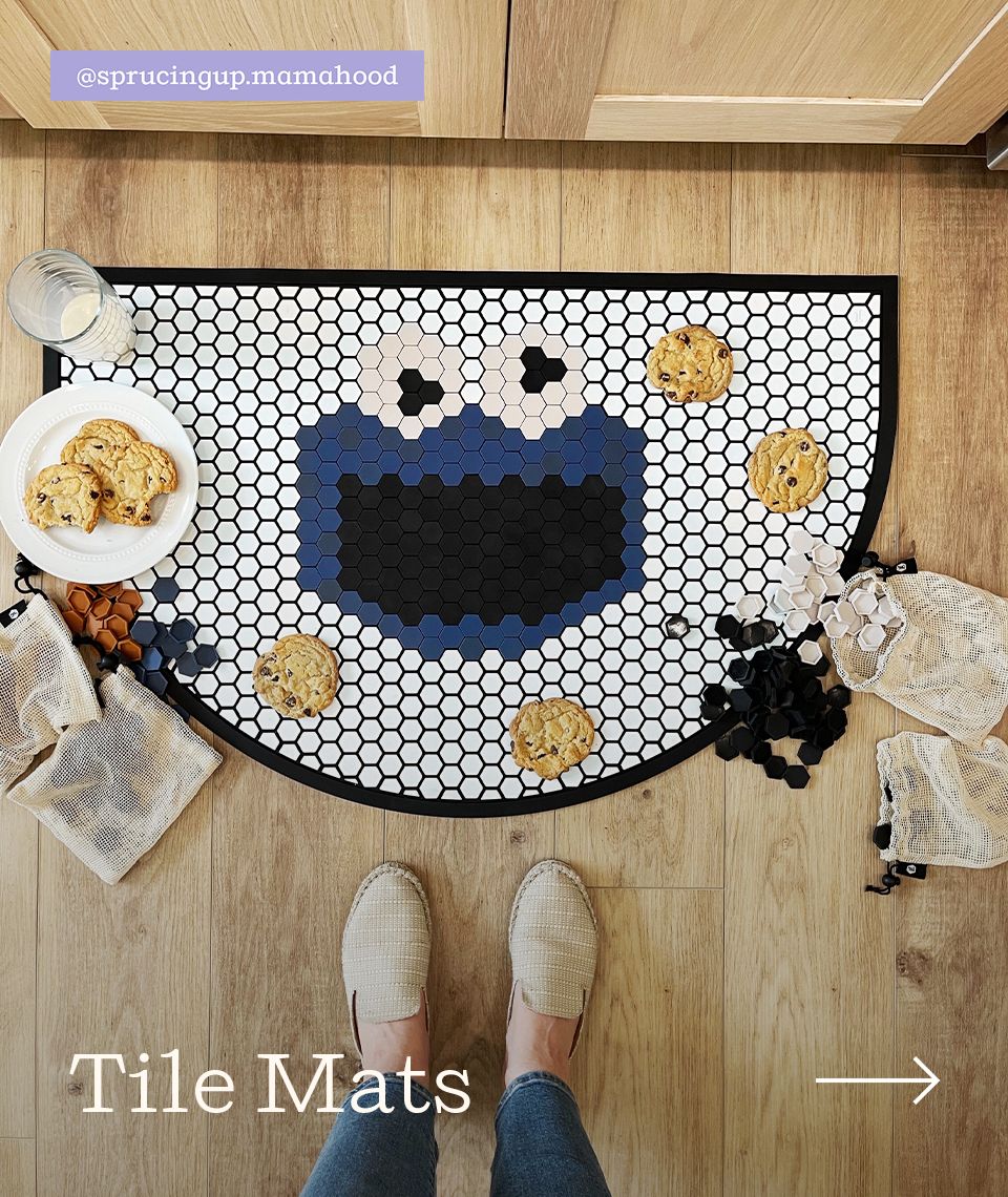 A cookie monster design shown on the half moon tile mat.