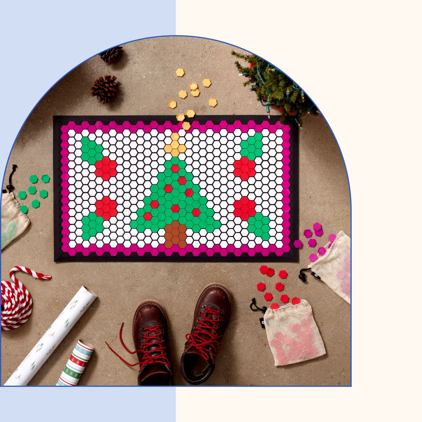 Half Moon Tile Mat with Holiday design