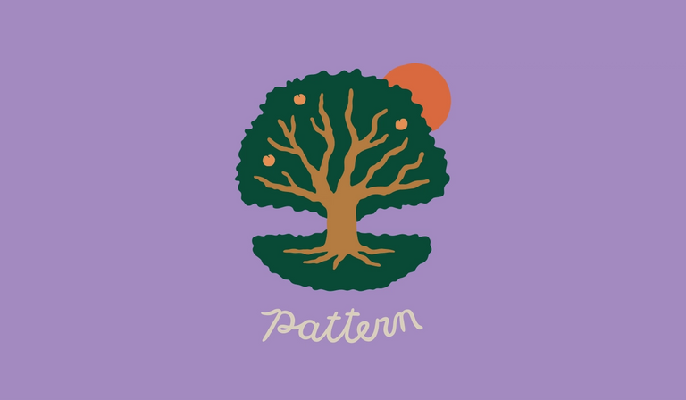 Pattern logo on a light purple background.