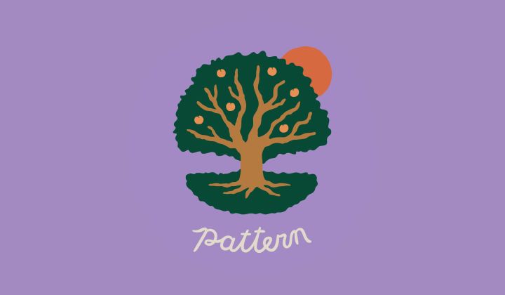 Pattern logo on a light purple background.