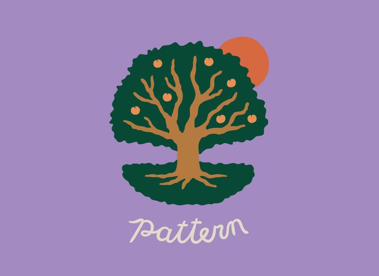 Pattern logo on a light purple background.