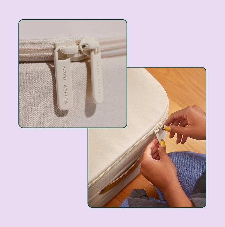 Two images of the zippers from the new Underbed Storage product.