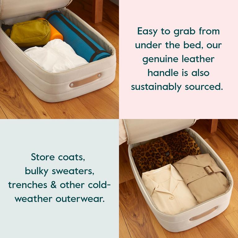 A grid of images and text explaining the new underbed storage.