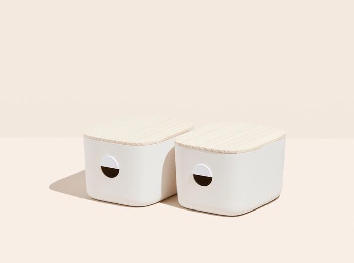 Image for Medium Storage Bins - Set of 2 - Wooden Lids(+$16) / Cream